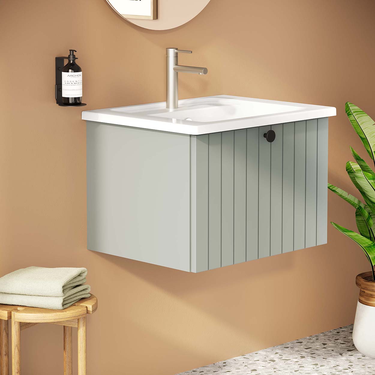VitrA Avery Retro Green Wall Hung Vanity Unit & Basin - 600 x 415mm