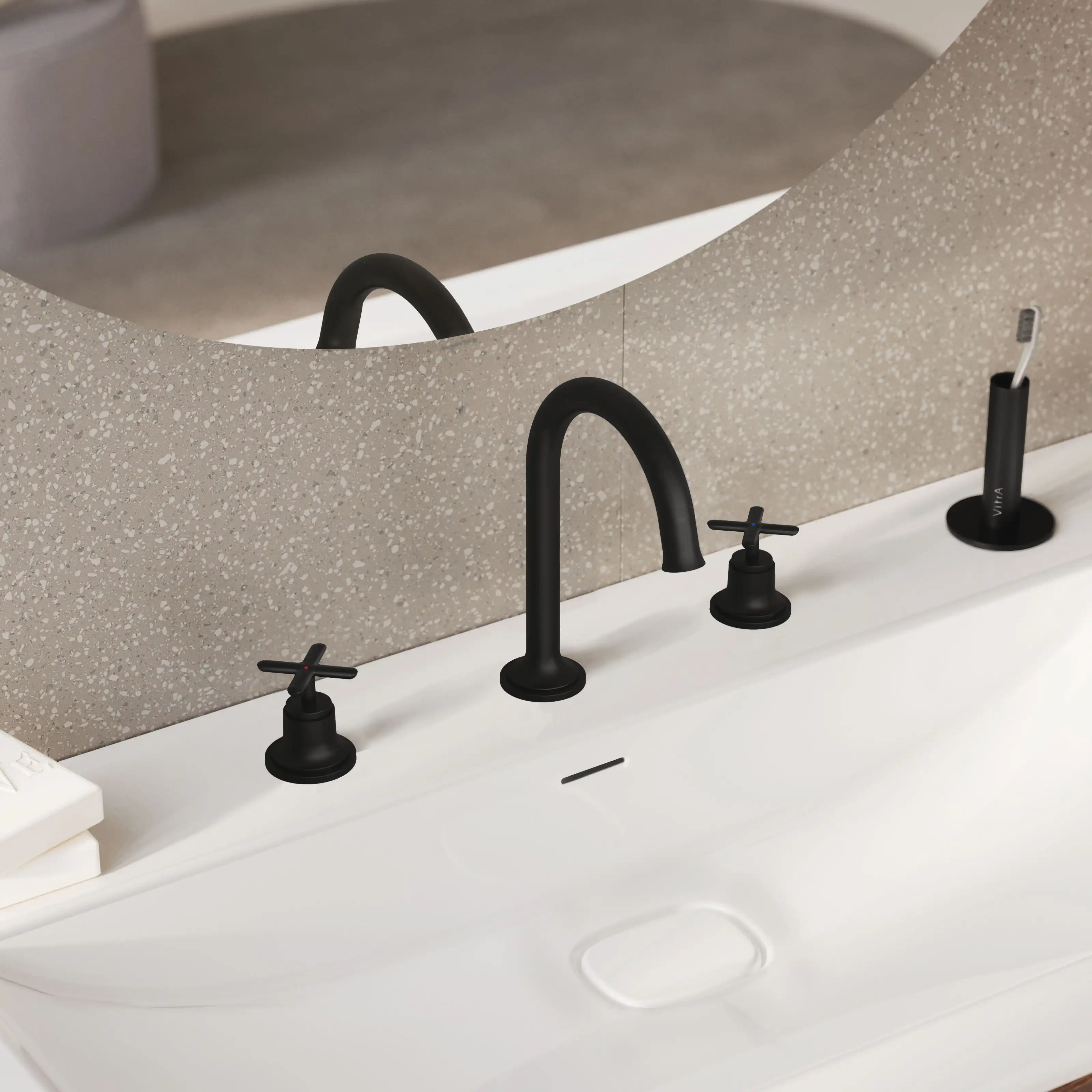 VitrA Origin Deck Mounted Classic 3 Tap Hole Basin Mixer Tap - Matt Black