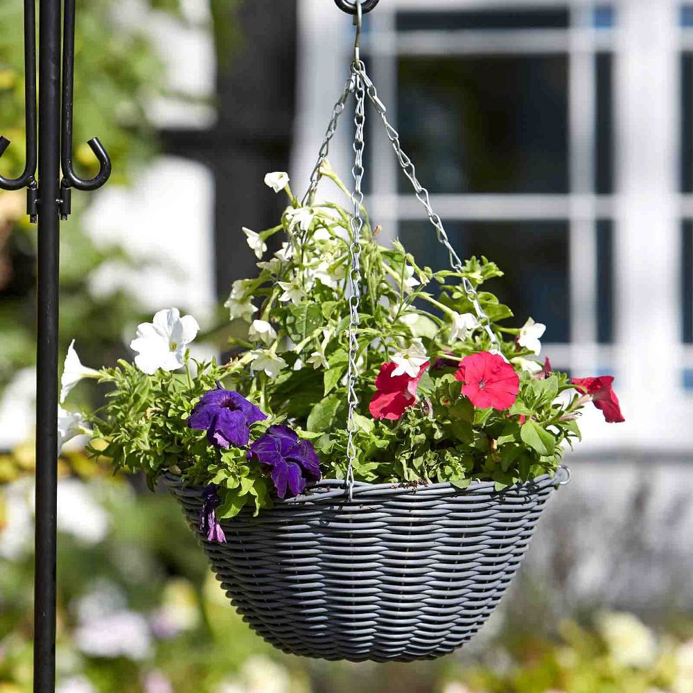 Smart Garden Slate Faux Rattan Hanging Basket - 14in