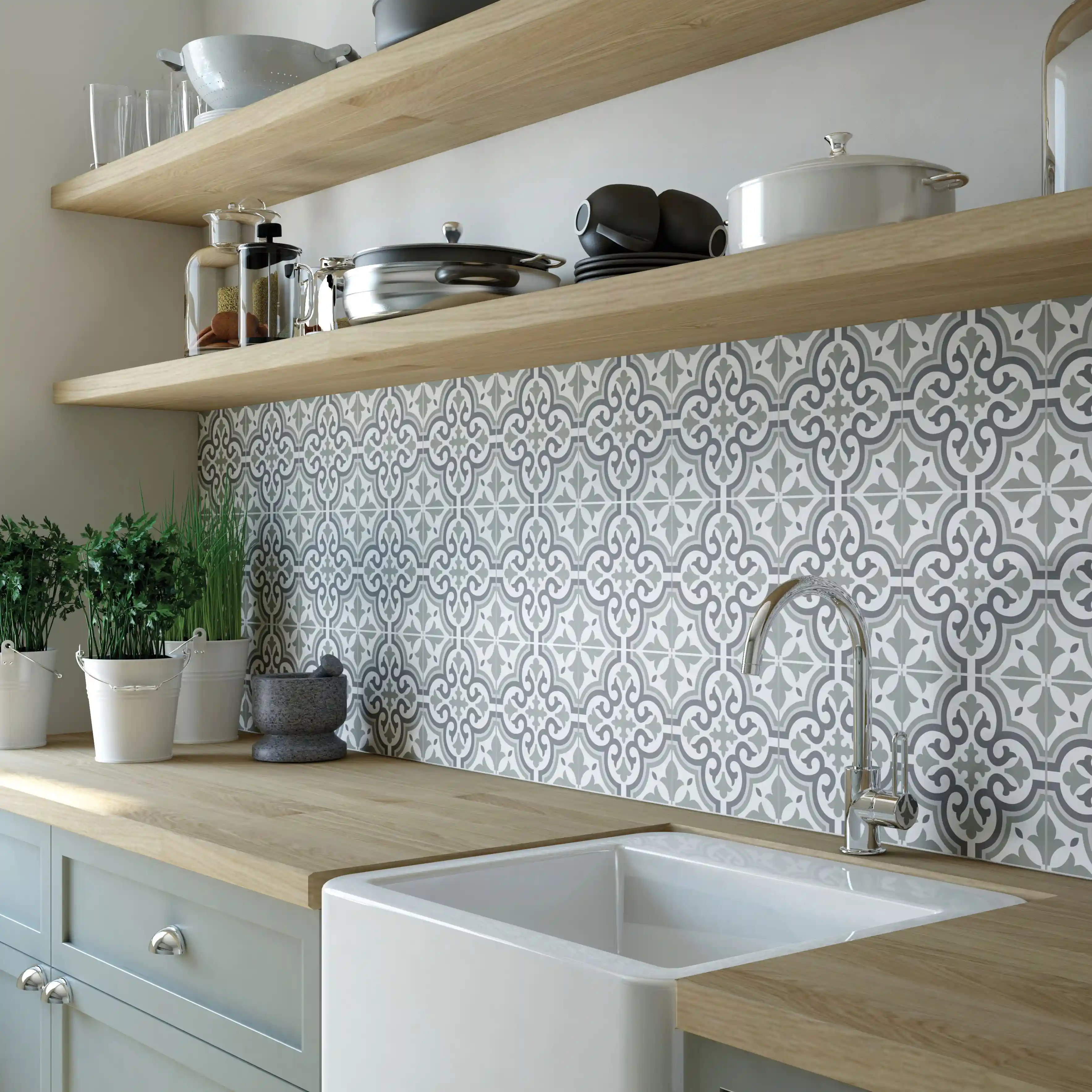 Wickes Melia Sage Patterned Ceramic Wall & Floor Tile - 200 x 200mm