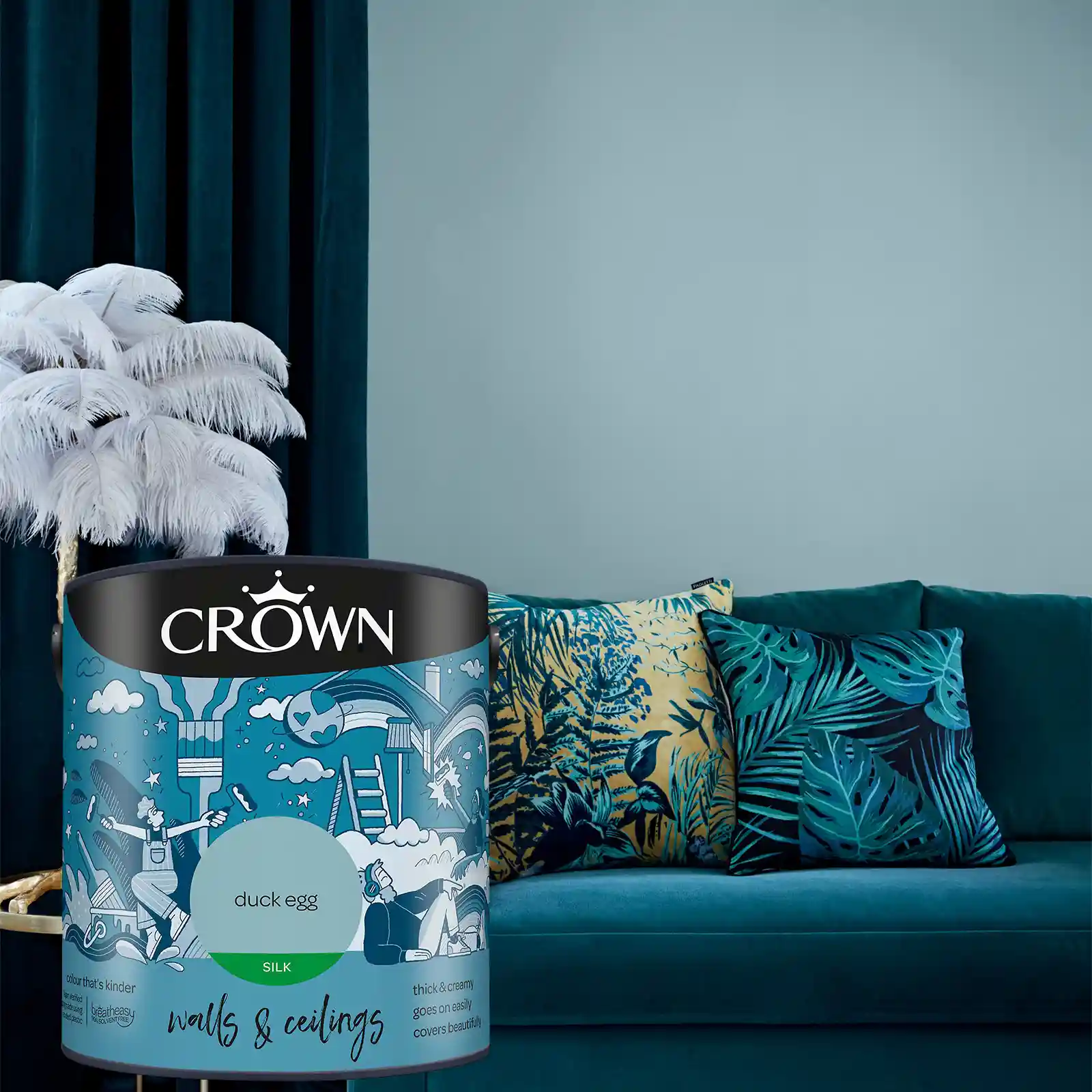 Crown Silk Emulsion Paint - Duck Egg - 2.5L