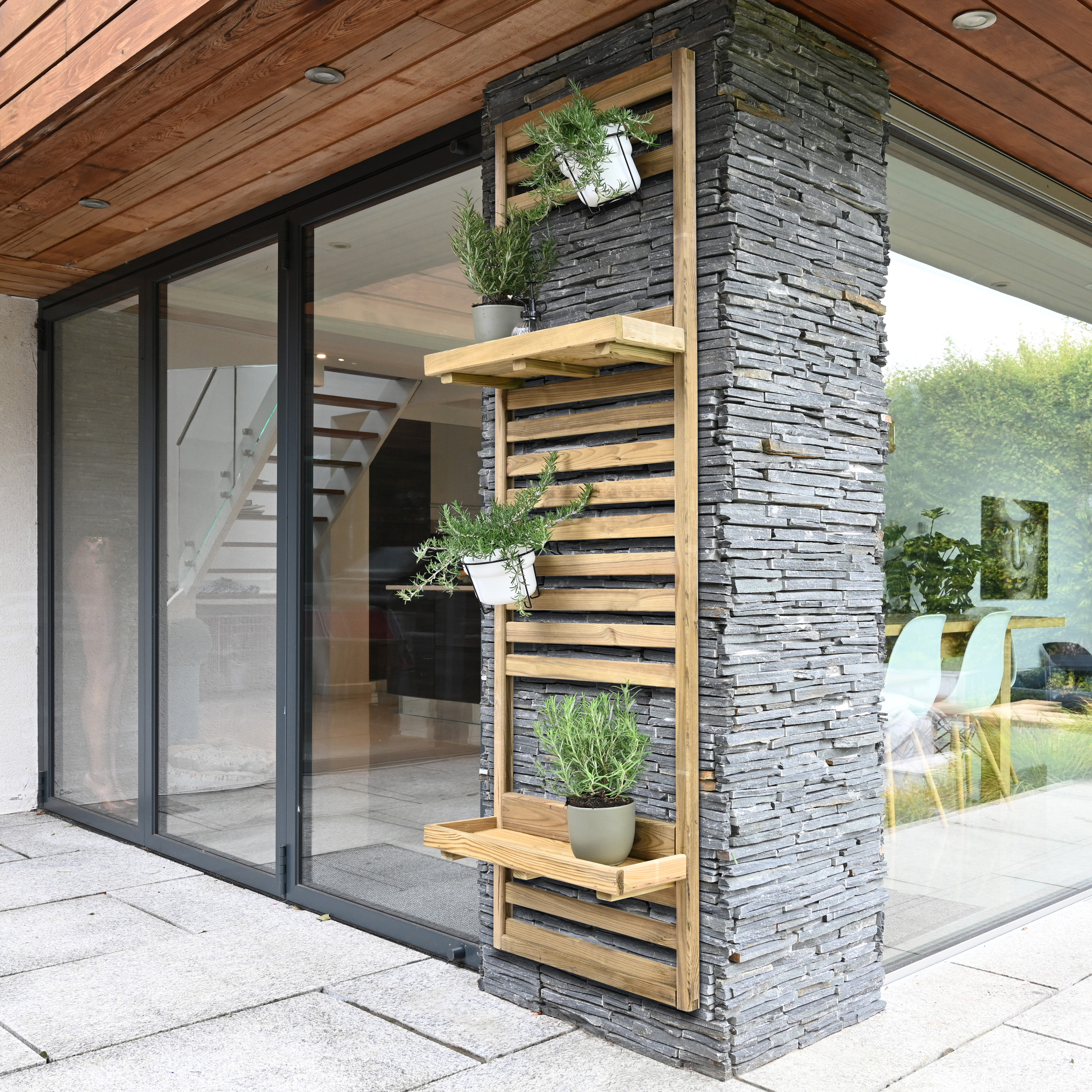 Forest Garden Slatted Wall Planter with 2 Shelves - 600 x 1800mm
