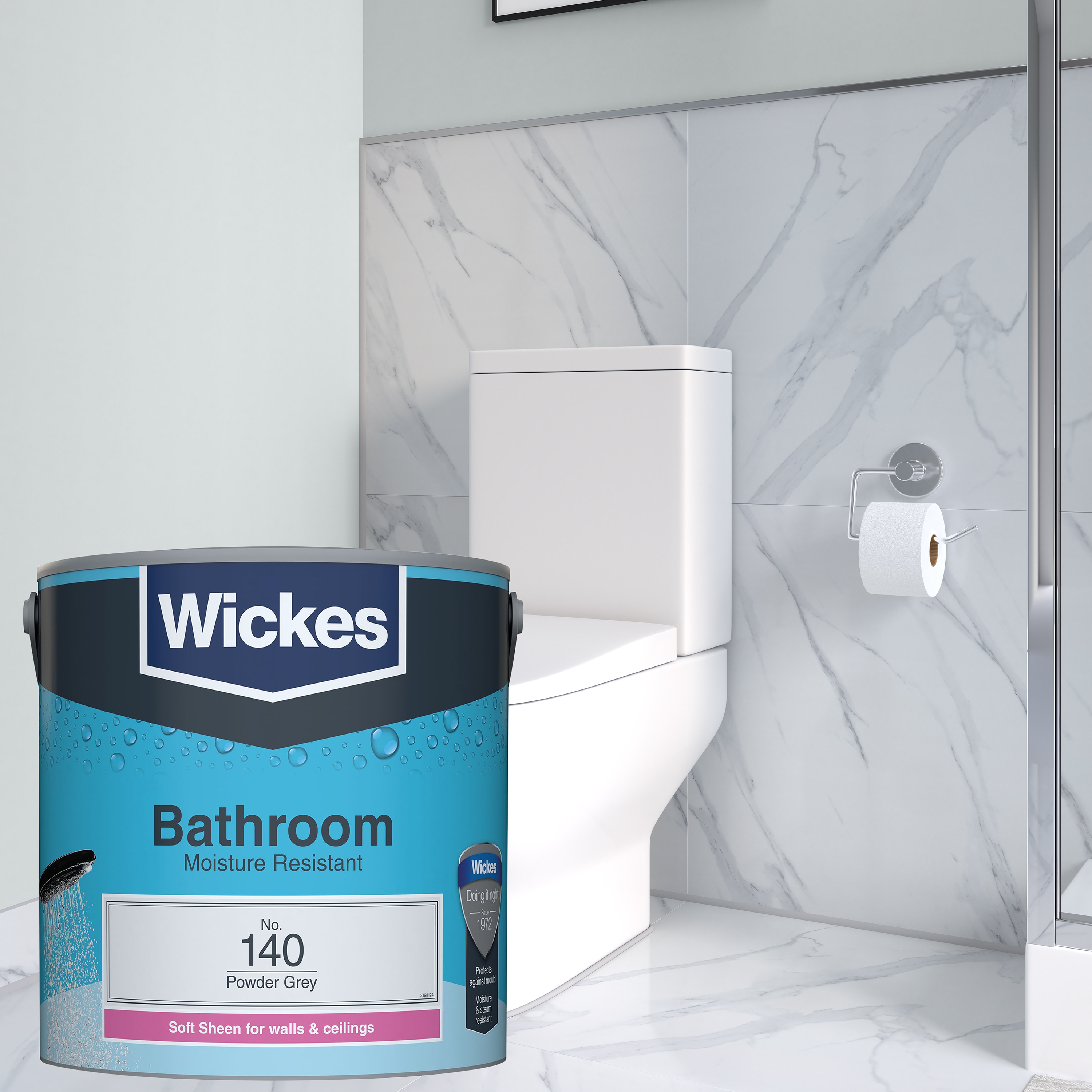 Wickes Bathroom Soft Sheen Emulsion Paint - Powder Grey No.140 - 2.5L