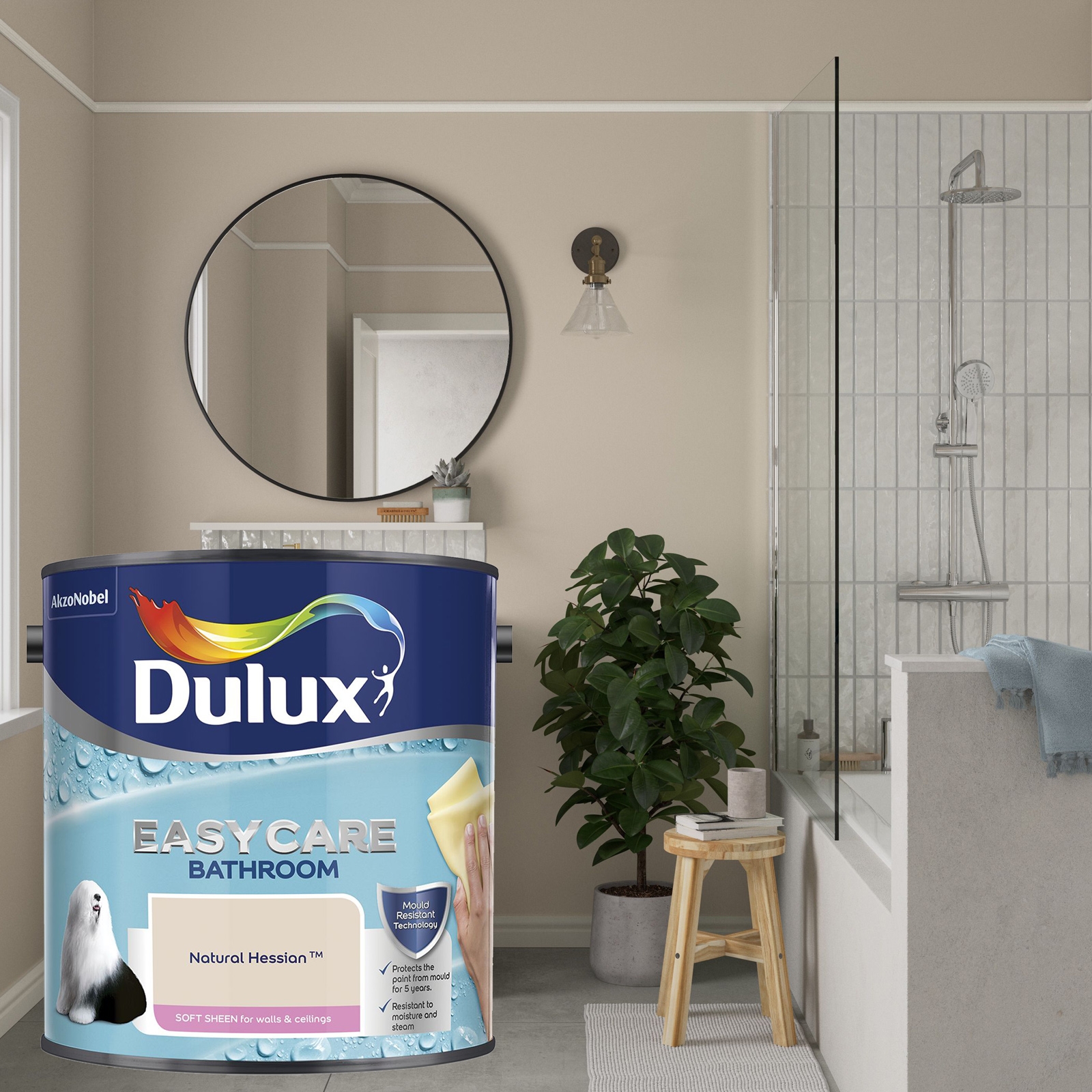 Dulux Easycare Bathroom Soft Sheen Emulsion Paint - Natural Hessian - 2.5L