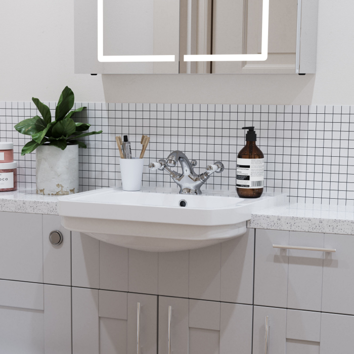 Oxford Traditional 1 Tap Hole Semi Recessed Bathroom Basin - 550mm