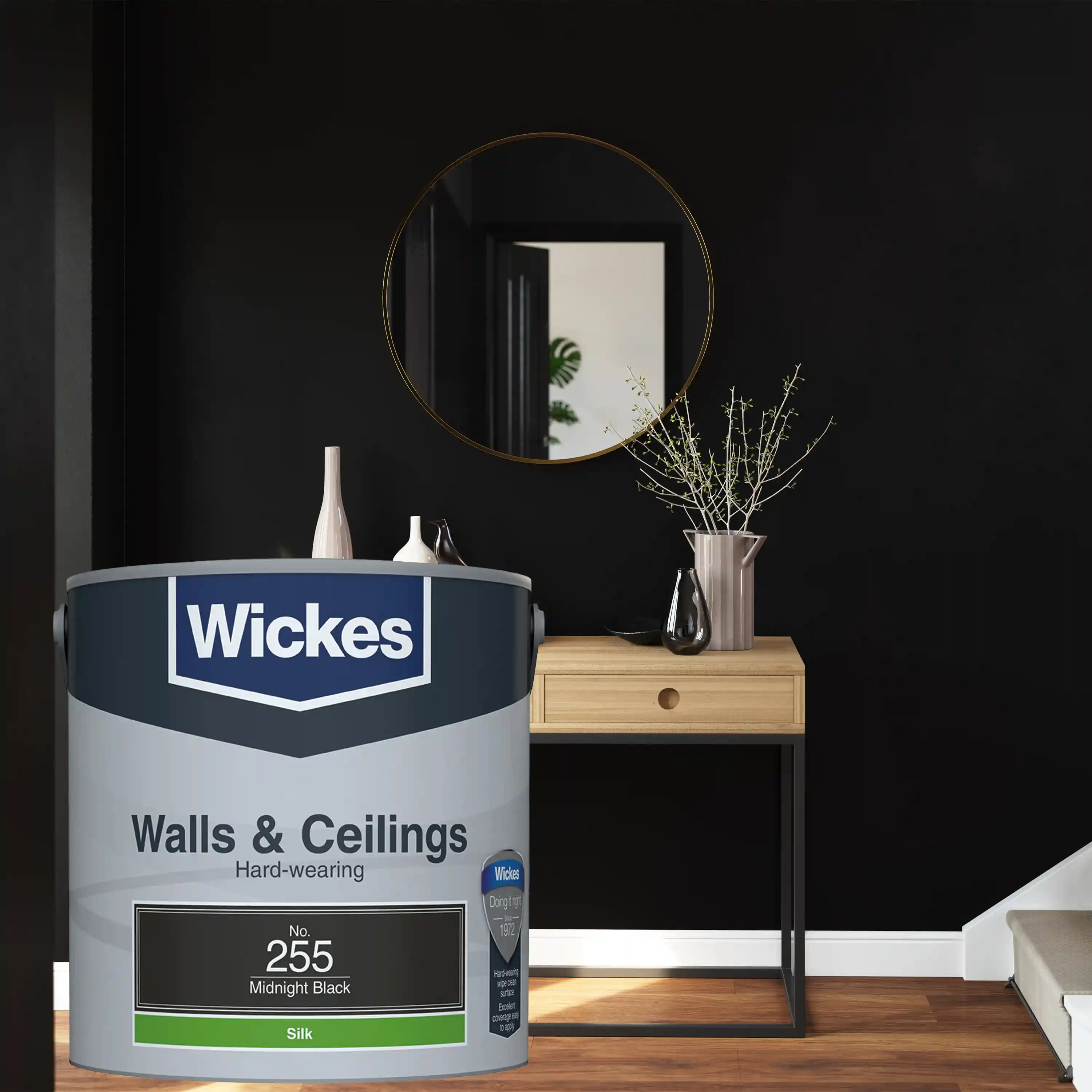 Wickes Vinyl Silk Emulsion Paint - Midnight Black No.255 - 2.5L
