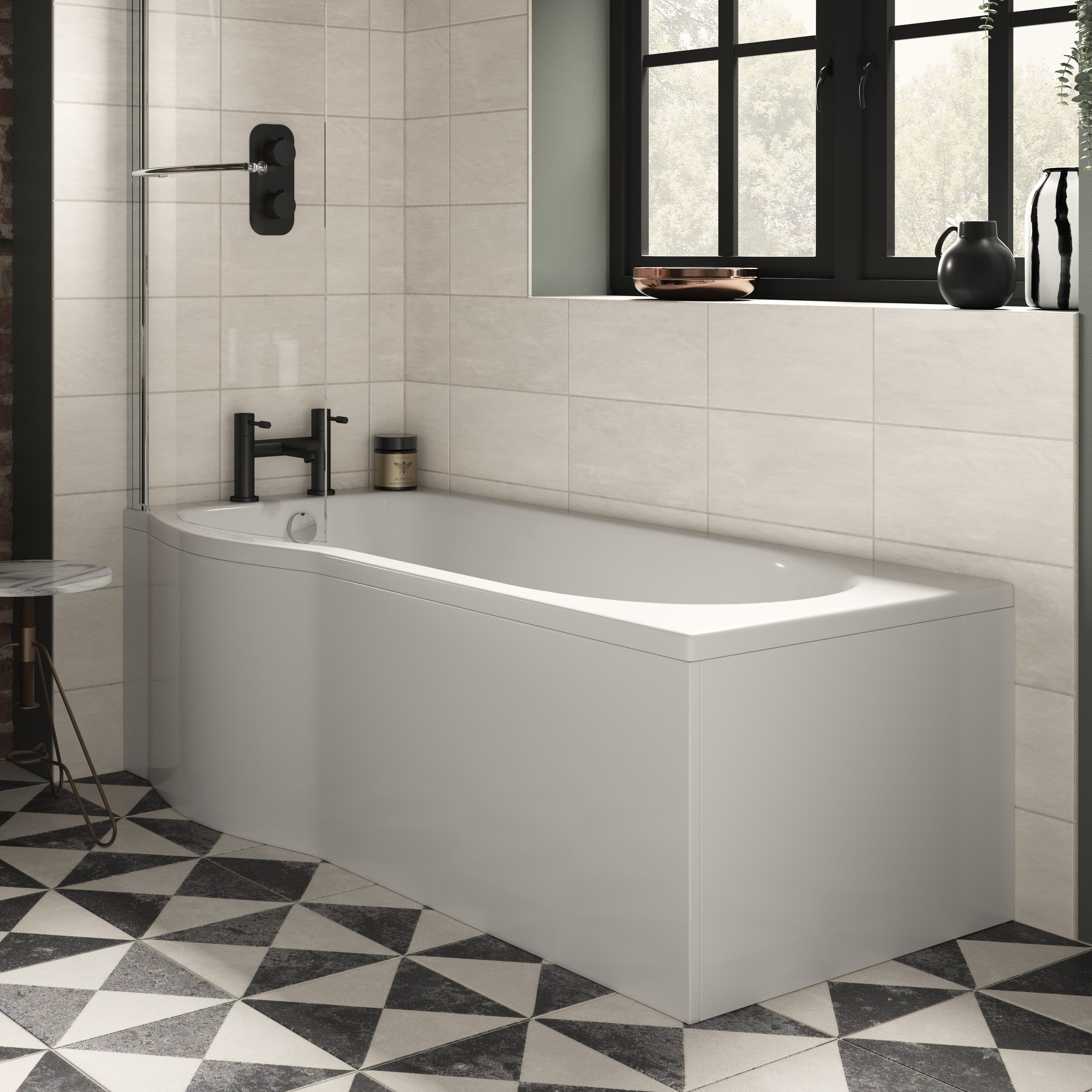 Wickes Valsina Left Hand P-Shaped Standard Shower Bath - 1500 x 800mm