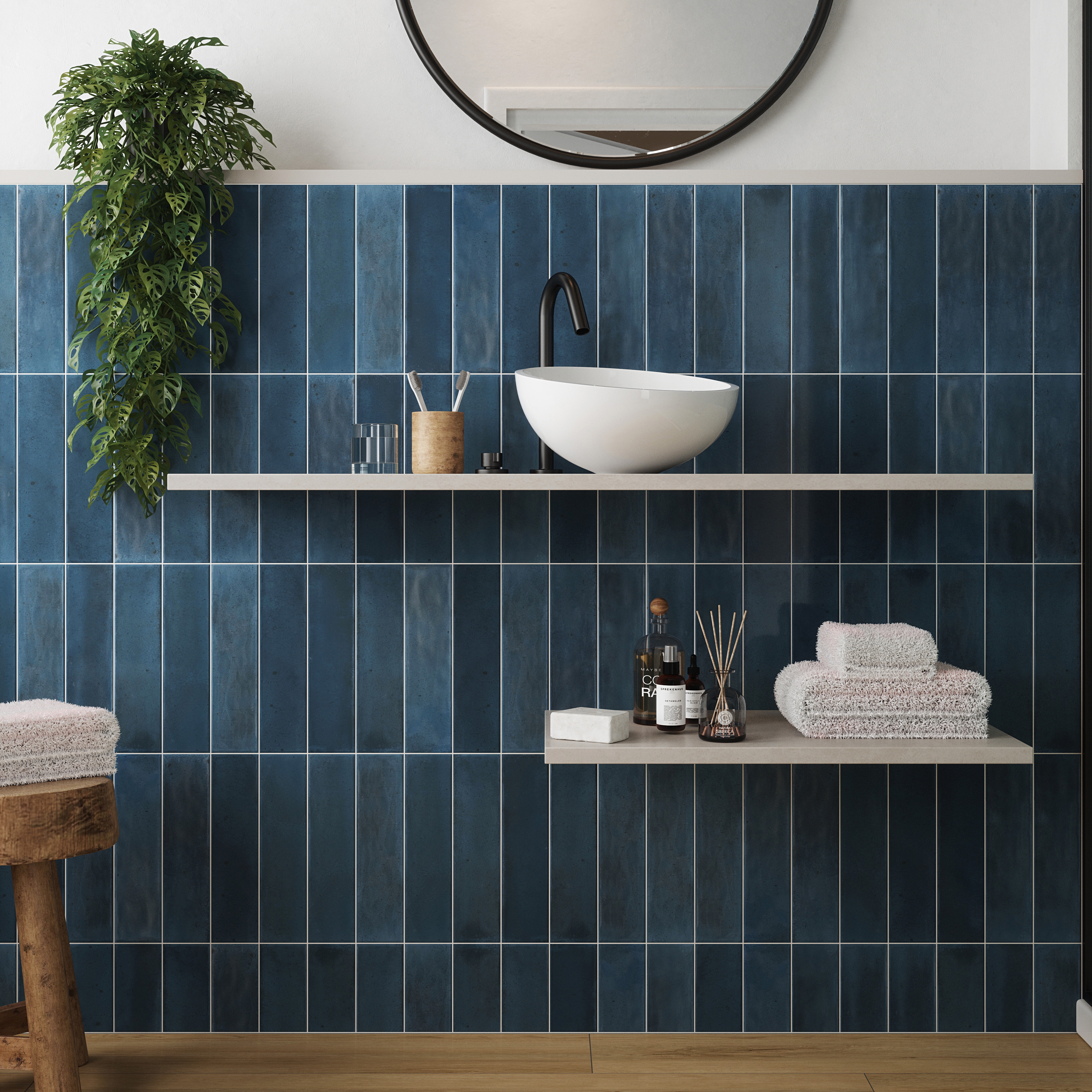 Wickes Arabella Midnight Blue Gloss Ceramic Wall Tile - 300 x 75mm