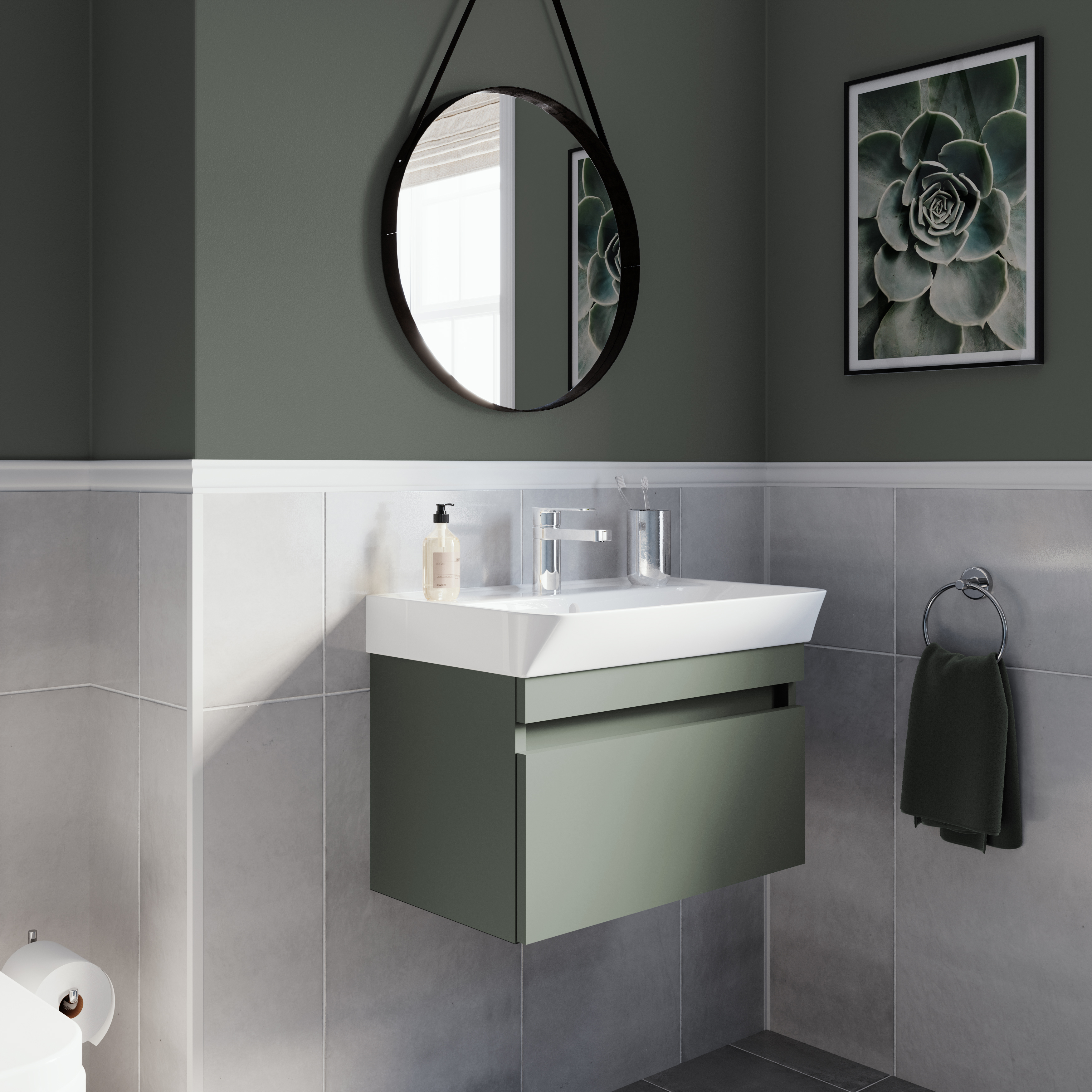 Wickes Easton Reed Green 1 Drawer Wall Hung Vanity Unit - 430 x 600mm
