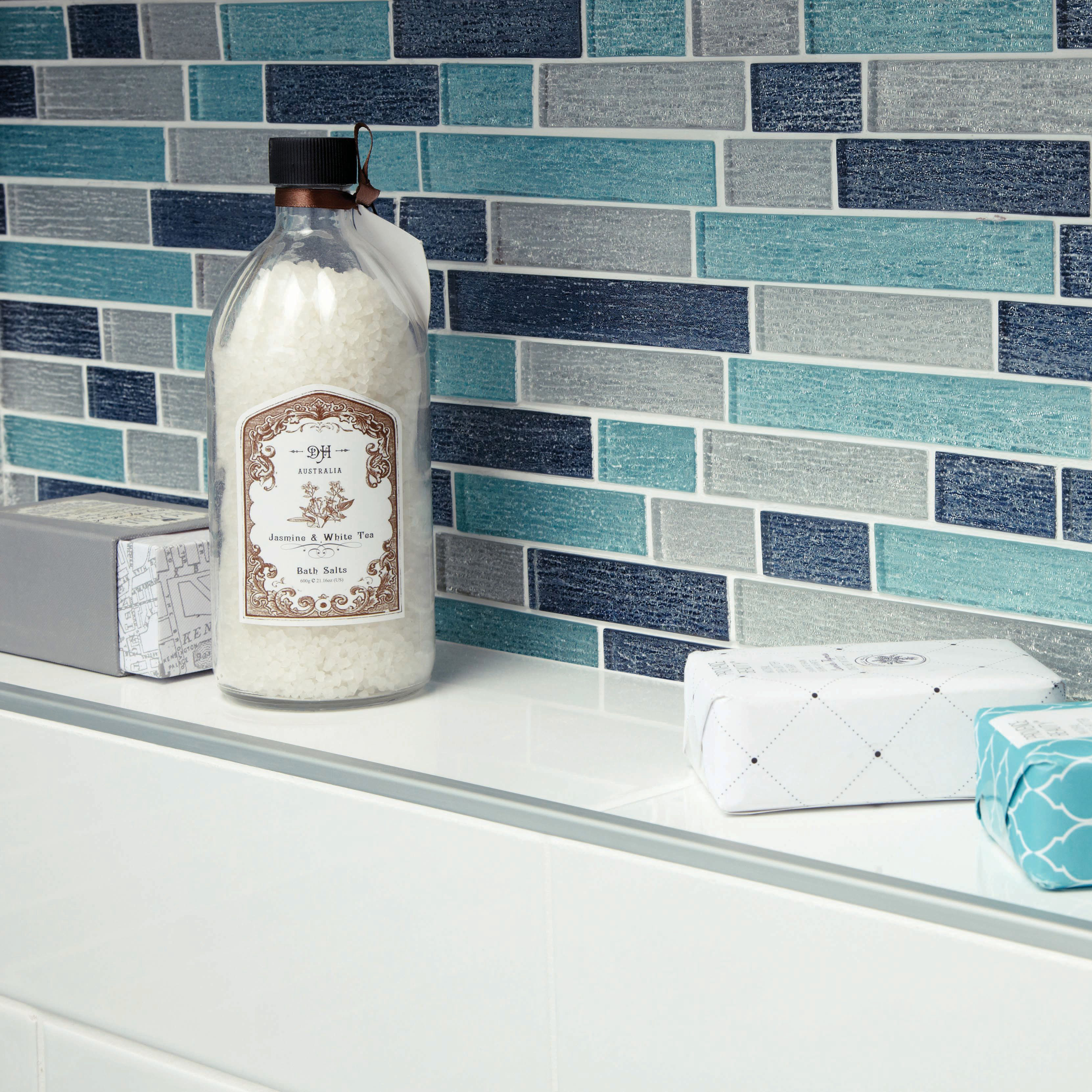 Wickes Aqua Glass Linear Mosaic Tile Sheet - 296 x 296mm