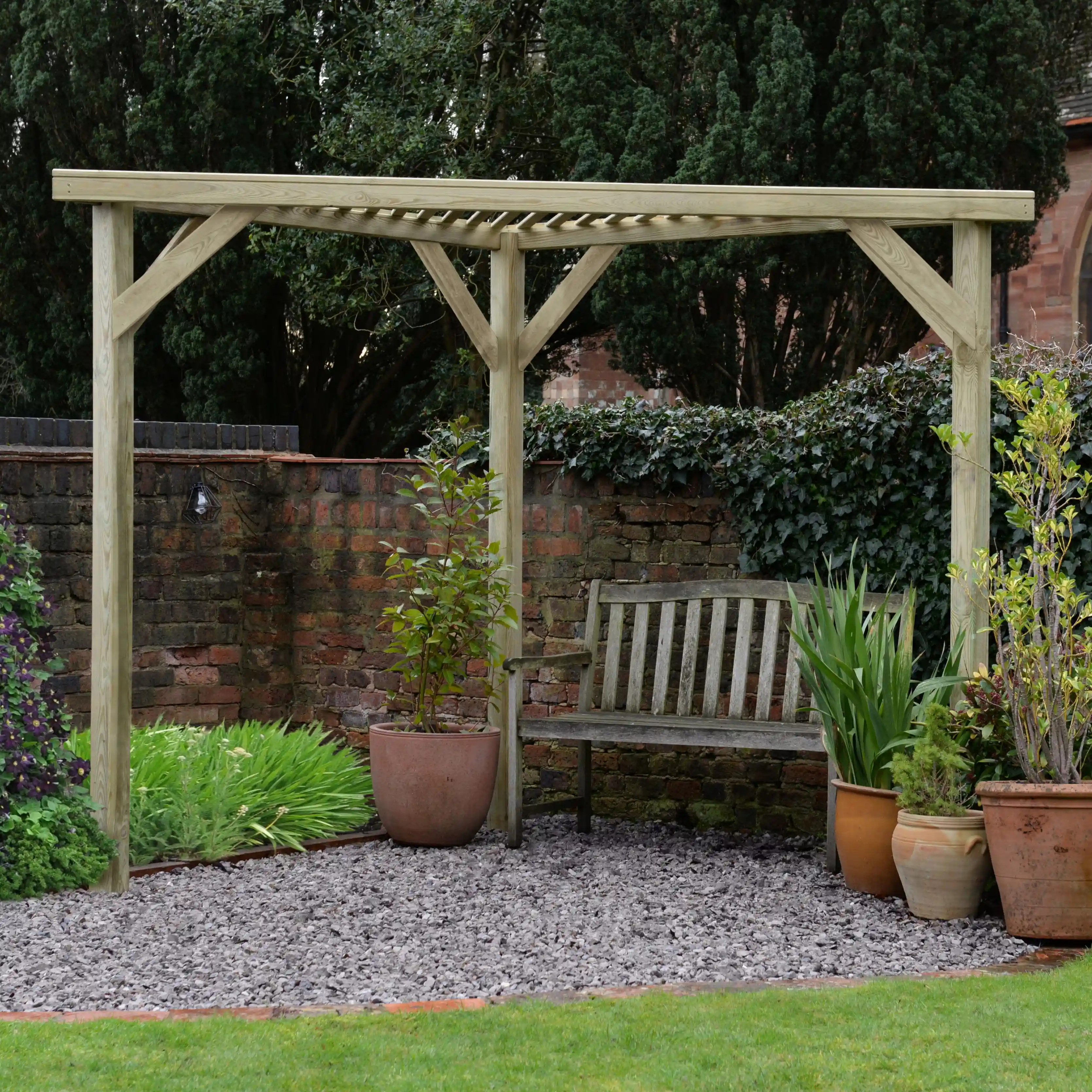 Forest Garden Slatted Corner Pergola - 297 x 149cm