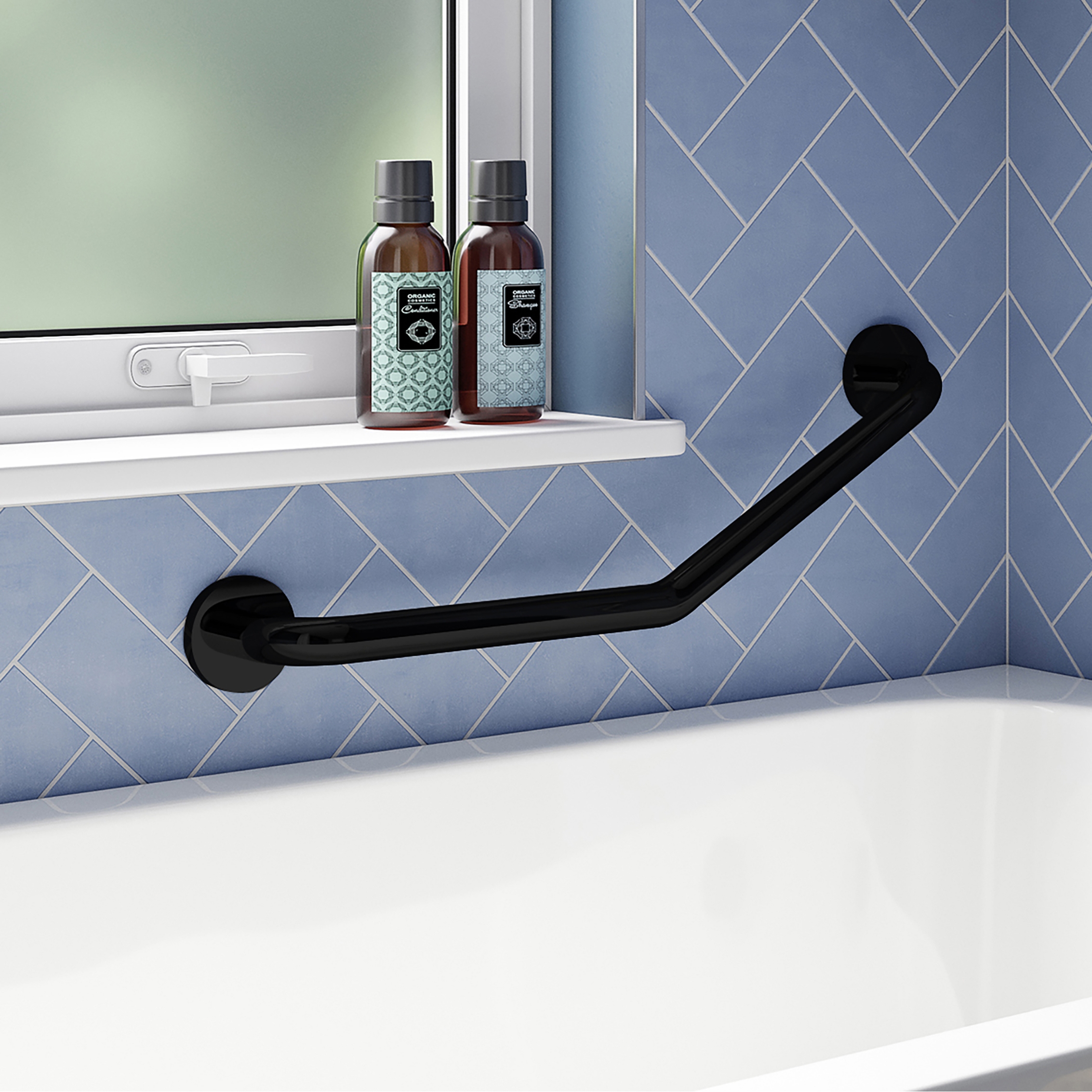 Croydex Angled Black Grab Bar - 600mm