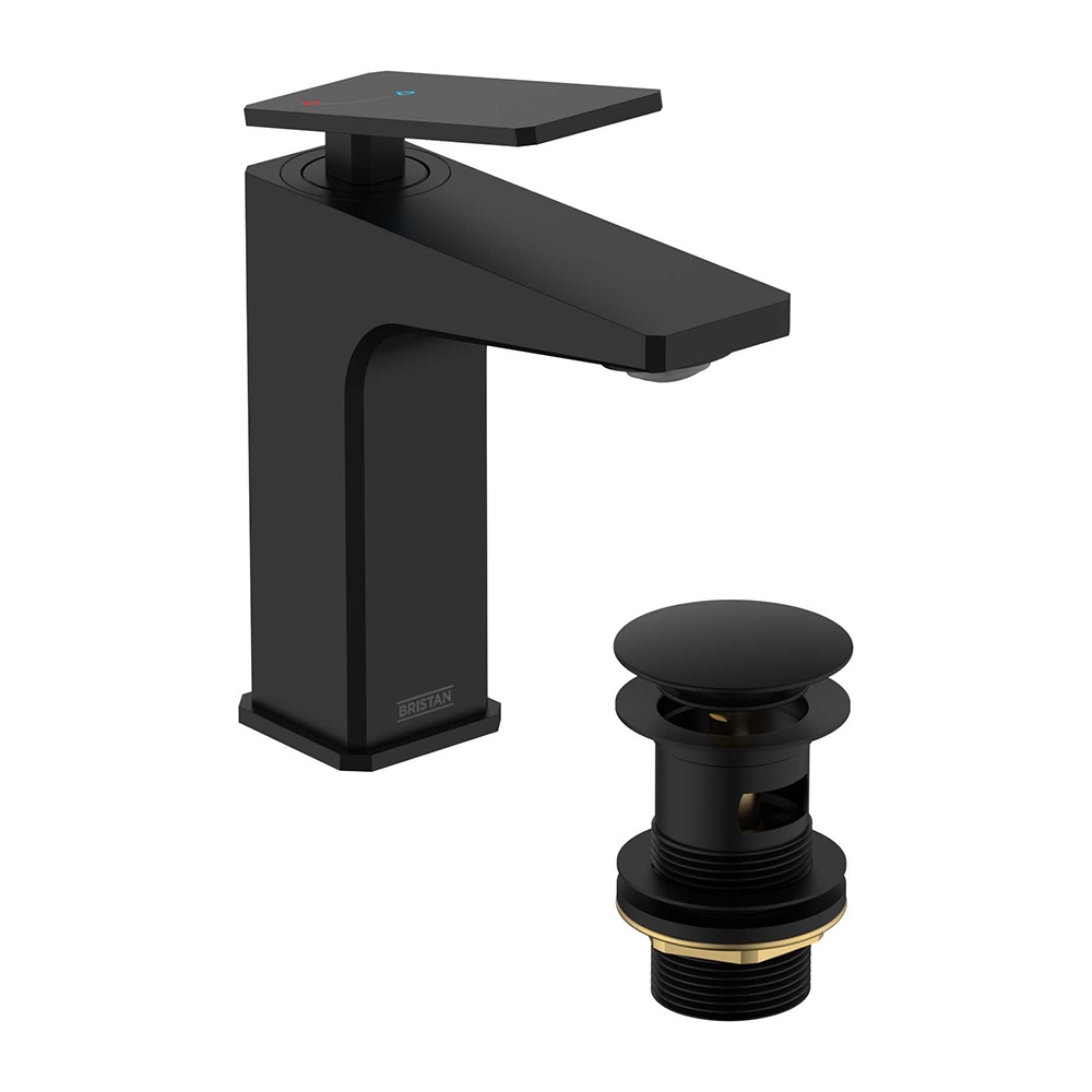 Bristan Delgado Cold Start Black Basin Mixer & Clicker Waste