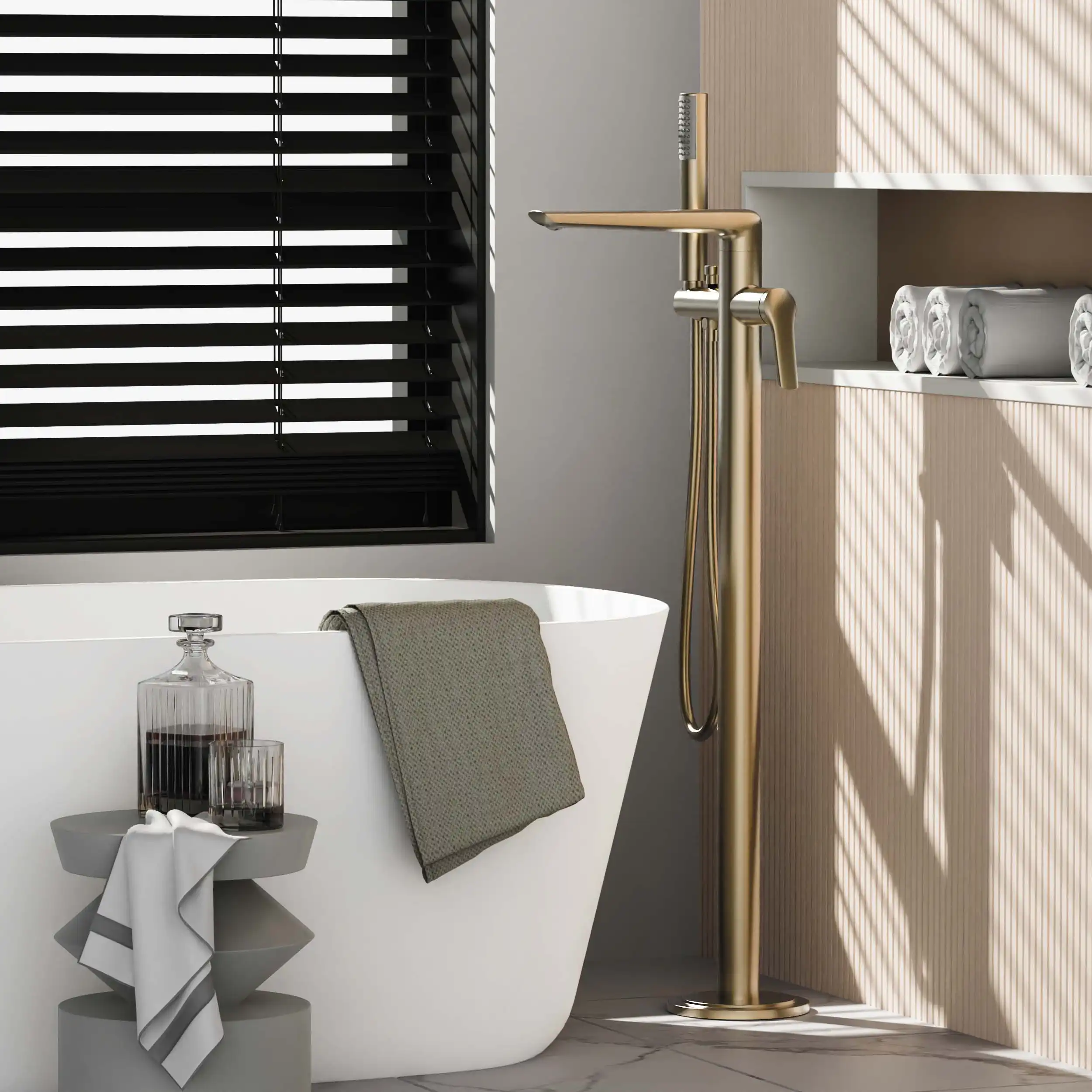Wickes Mariz Floor Standing Bath Shower Mixer Tap - Brushed Brass