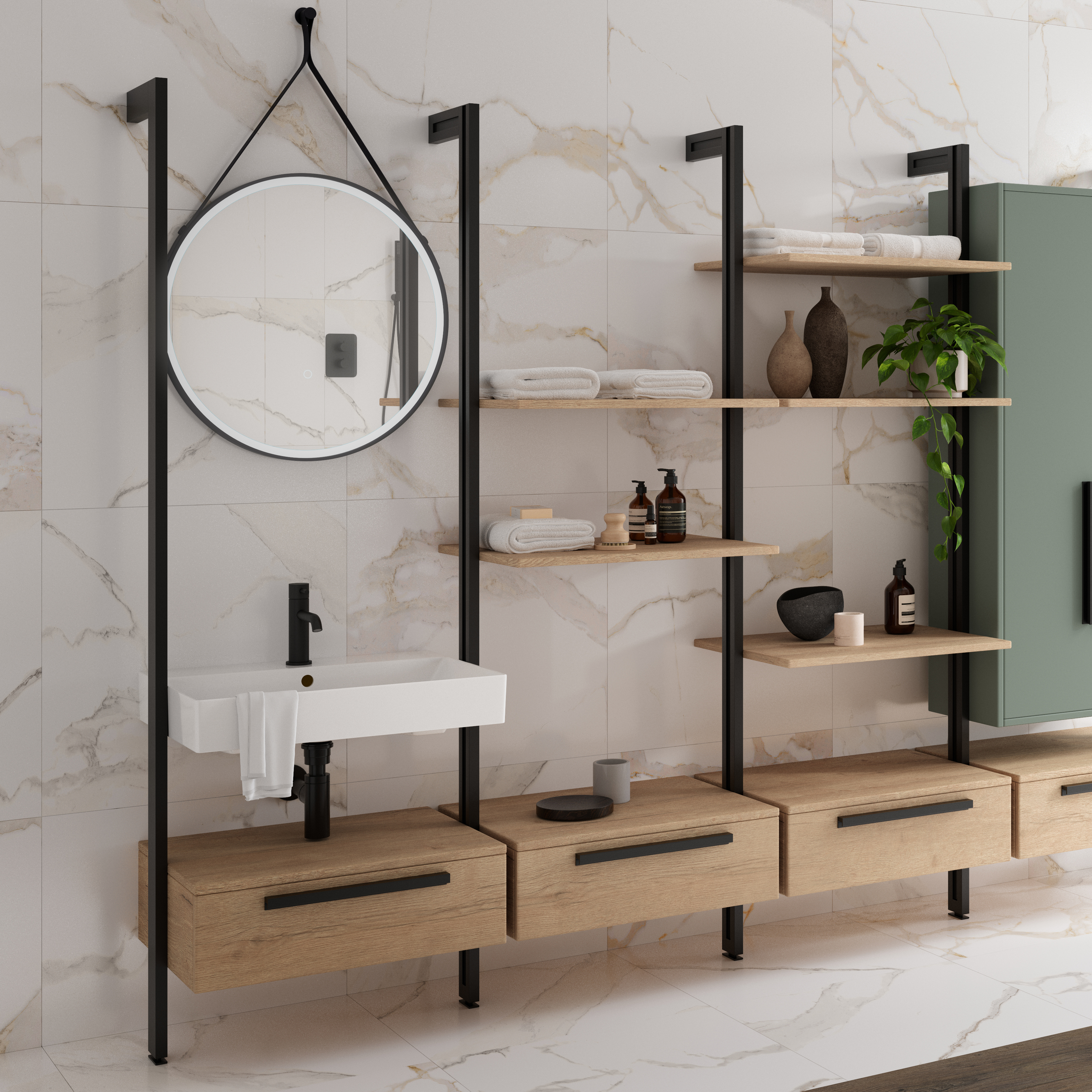 Wickes Rimini Wall System with Shelves & White Basin - 1200mm