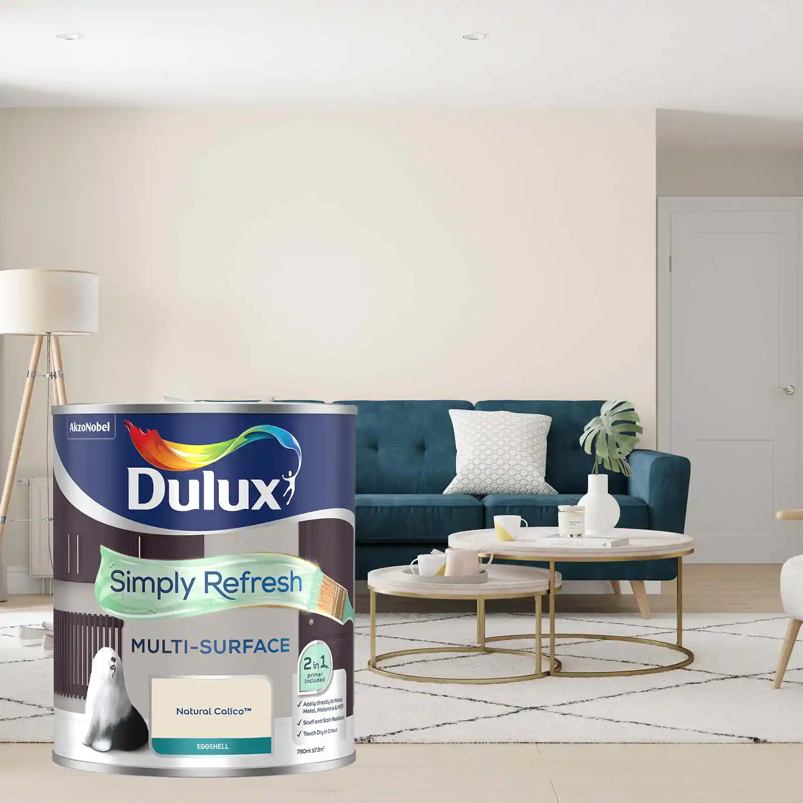 Dulux Simply Refresh Multi Surface Emulsion Paint - Eggshell - Natural Calico - 750ml
