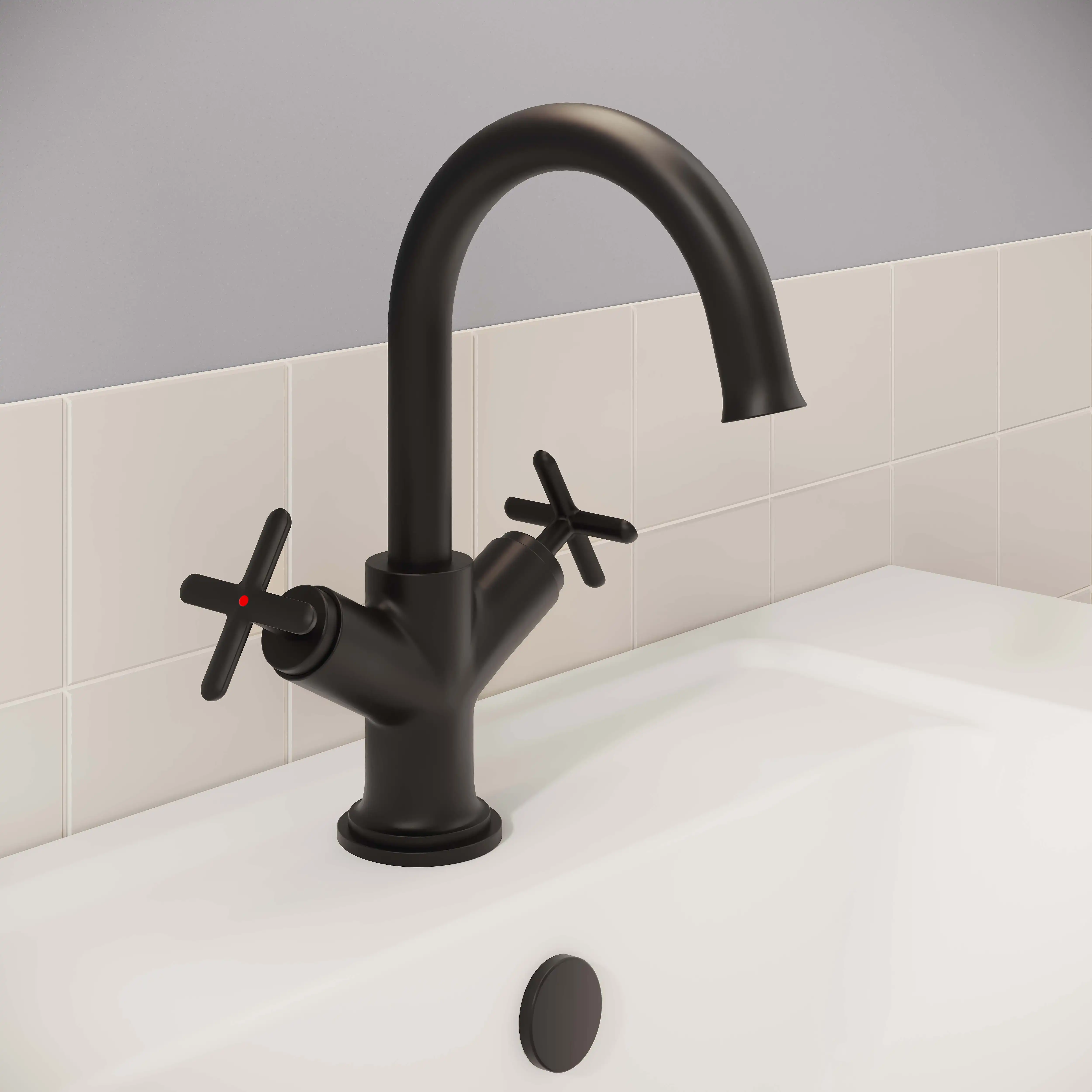 VitrA Origin Cross Handle Classic Basin Mixer Tap - Matt Black
