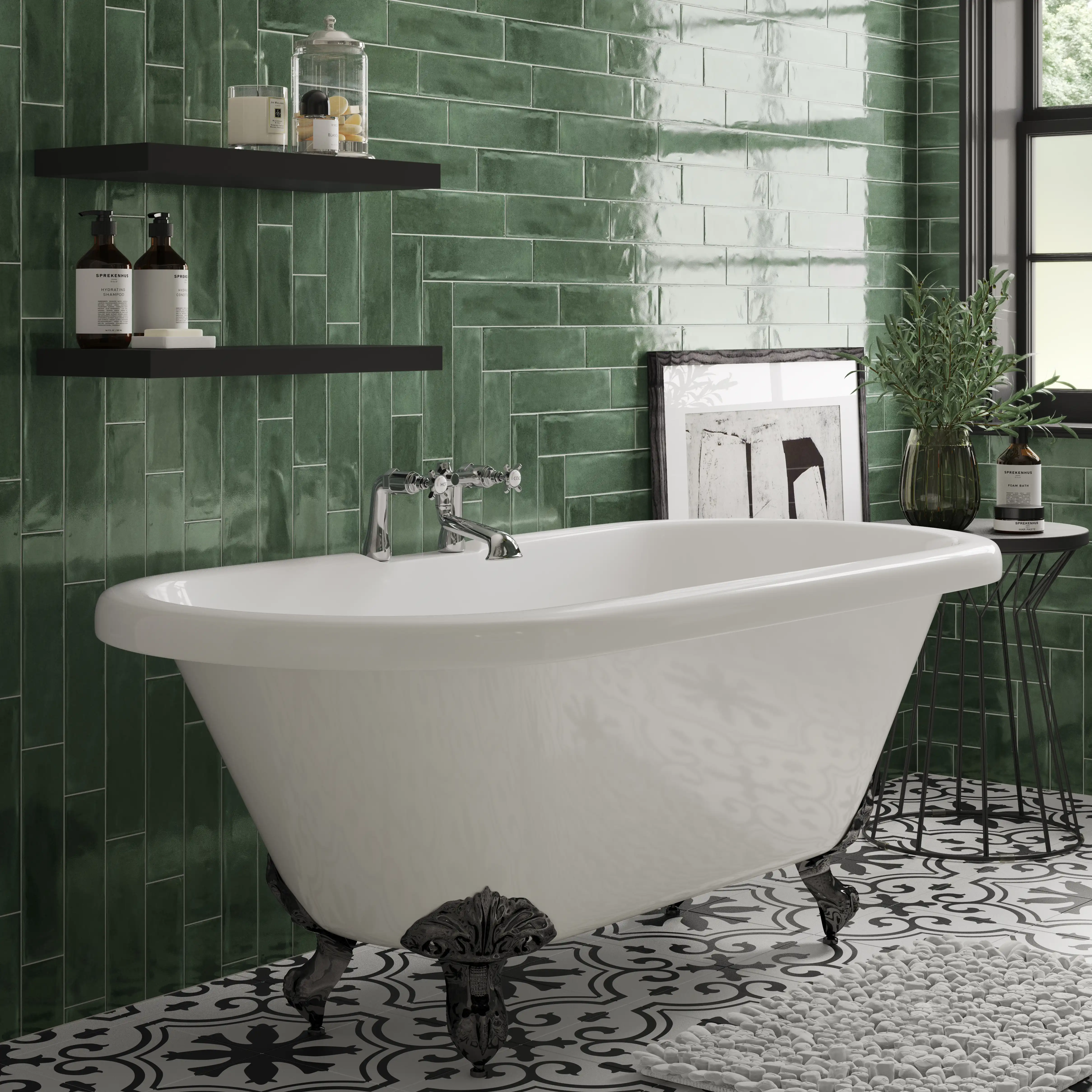 Wickes Boutique Wisteria Rustic Olive Green Gloss Ceramic Wall Tile - 300 x 75mm