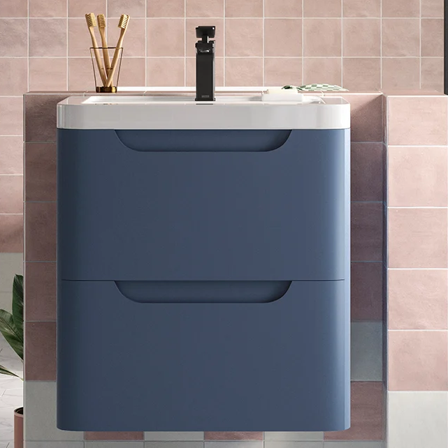 Wickes Malmo Misty Blue Wall Hung J Pull Vanity Unit & Basin - 600mm