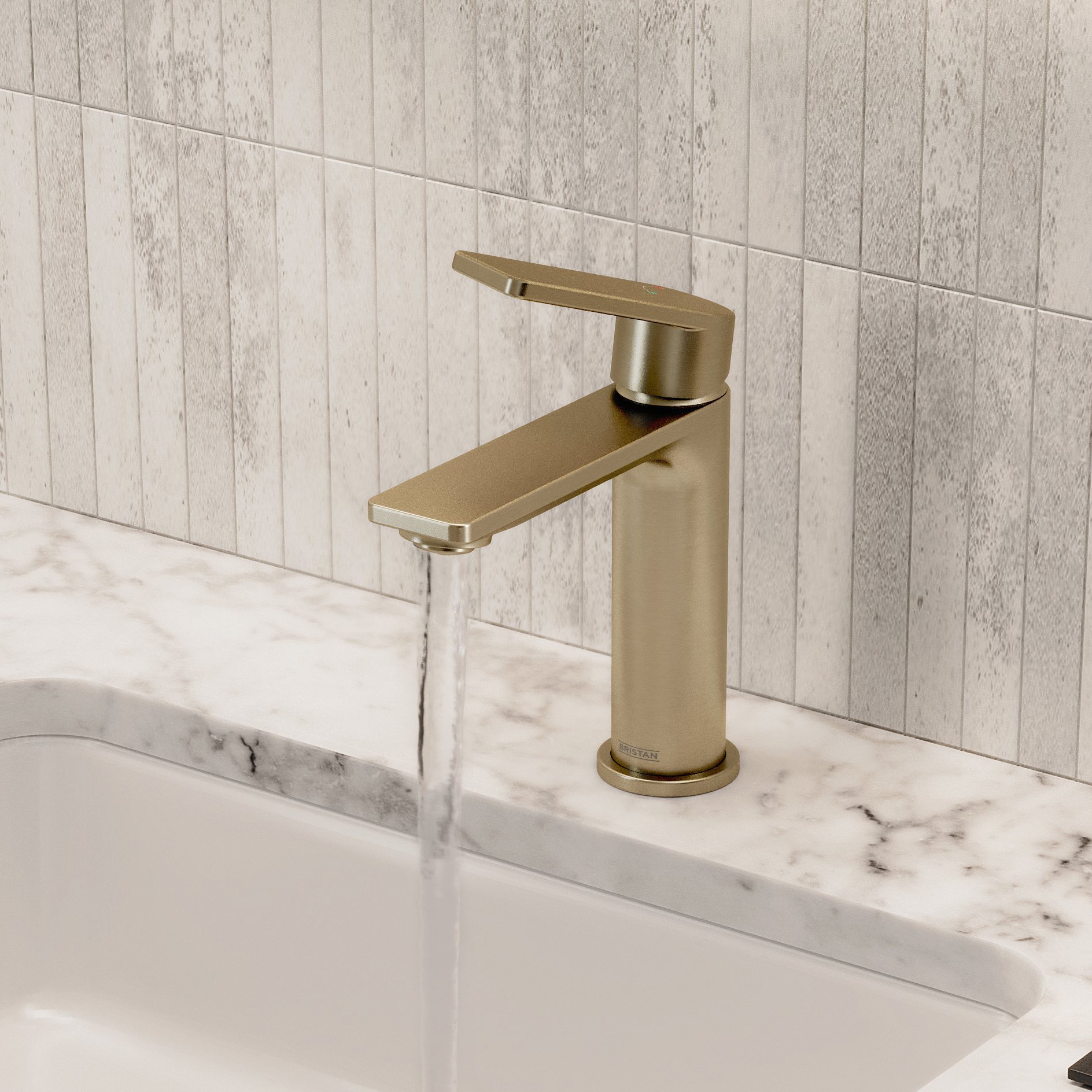 Bristan Frammento Cold Start Small Basin Mixer with Clicker Waste - Brushed Brass
