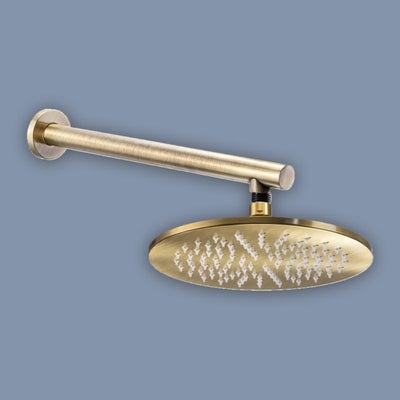 Abode storm antique brass wall mounted round shower head & arm - 225mm