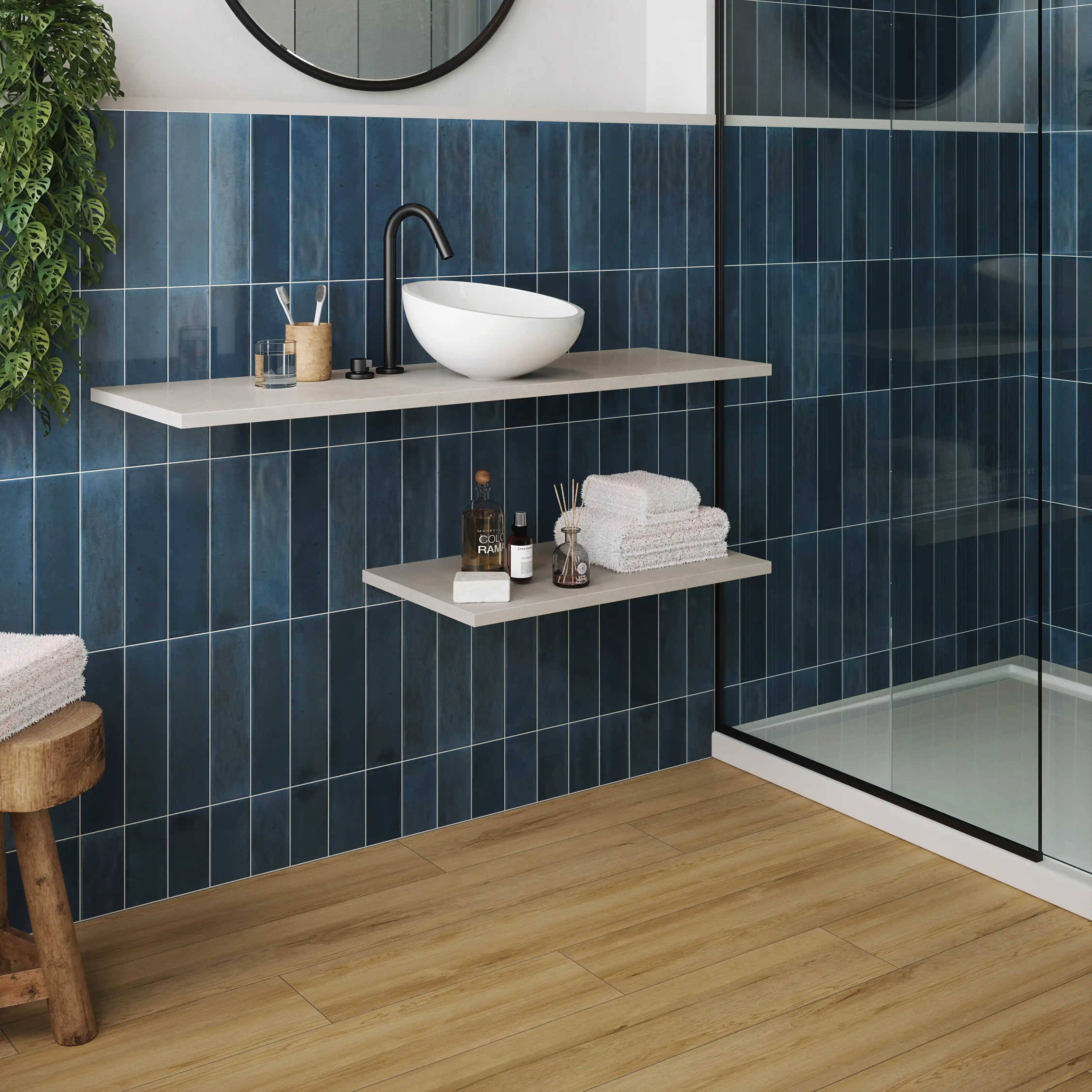 Wickes Arabella Midnight Blue Gloss Ceramic Wall Tile - 300 x 75mm