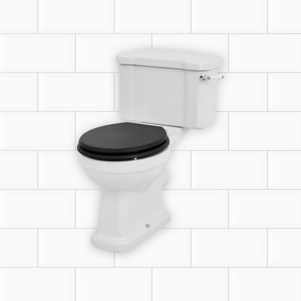 Wickes Oxford Traditional Close Coupled Toilet Pan, Cistern & Black Soft Close Seat