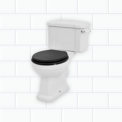 Wickes Oxford Traditional Close Coupled Toilet Pan, Cistern & Black Soft Close Seat