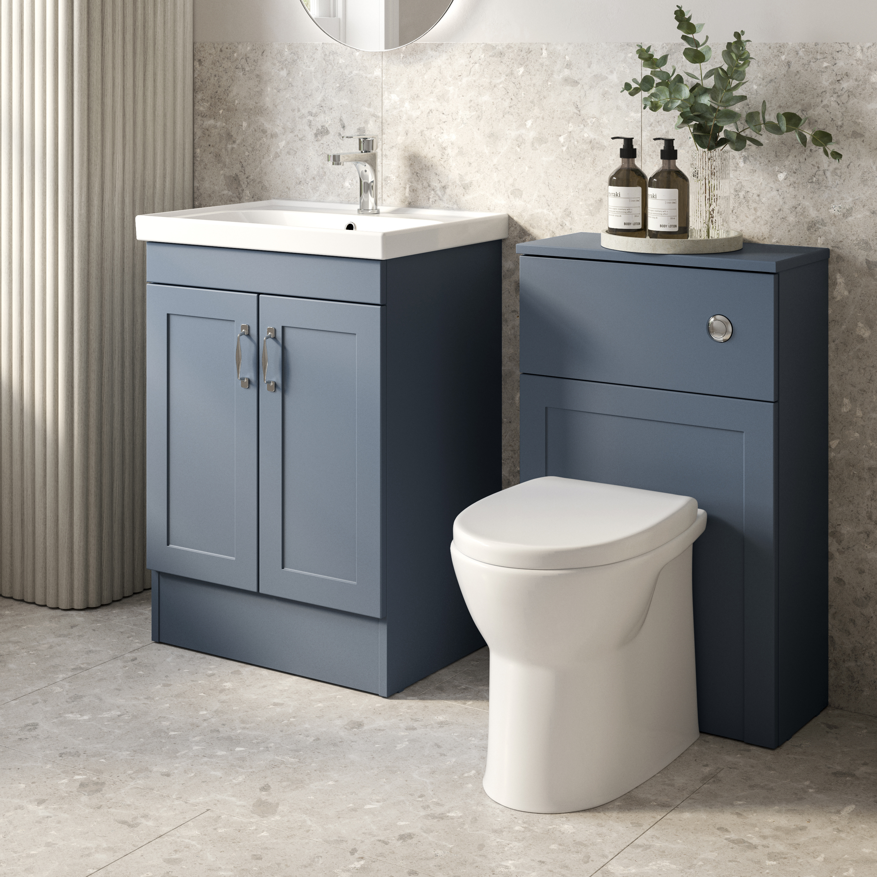 Deccado Benham Juniper Blue 600mm Freestanding Vanity & 500mm Toilet Pan Unit with Basin Modular Combination