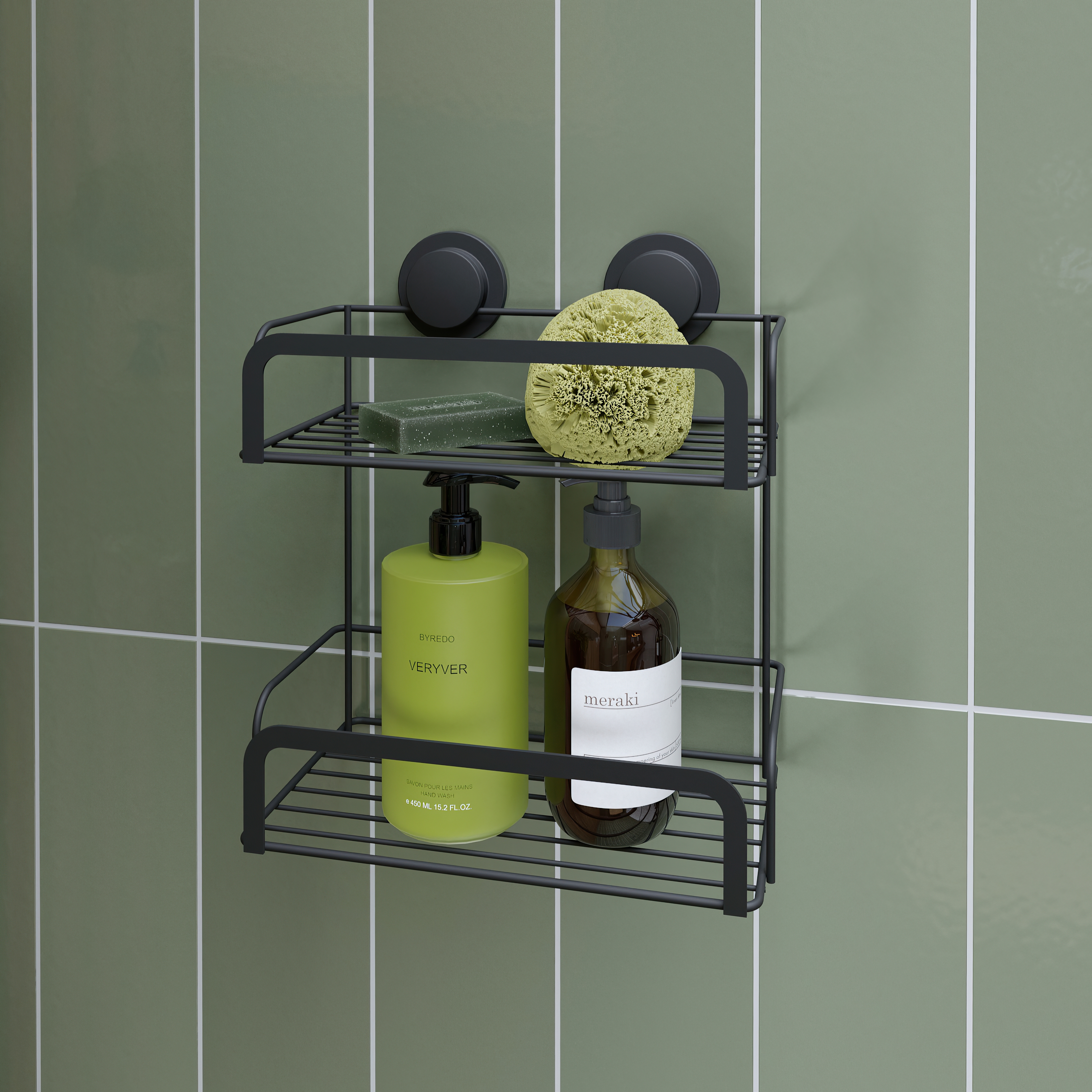 Croydex Stick ‘n’ Lock™ Two Tier Cosmetic Basket - Matt Black