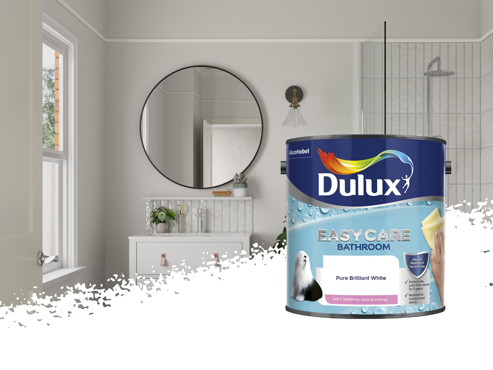 Dulux Easycare Bathroom Soft Sheen Emulsion Paint - Pure Brilliant White - 2.5L