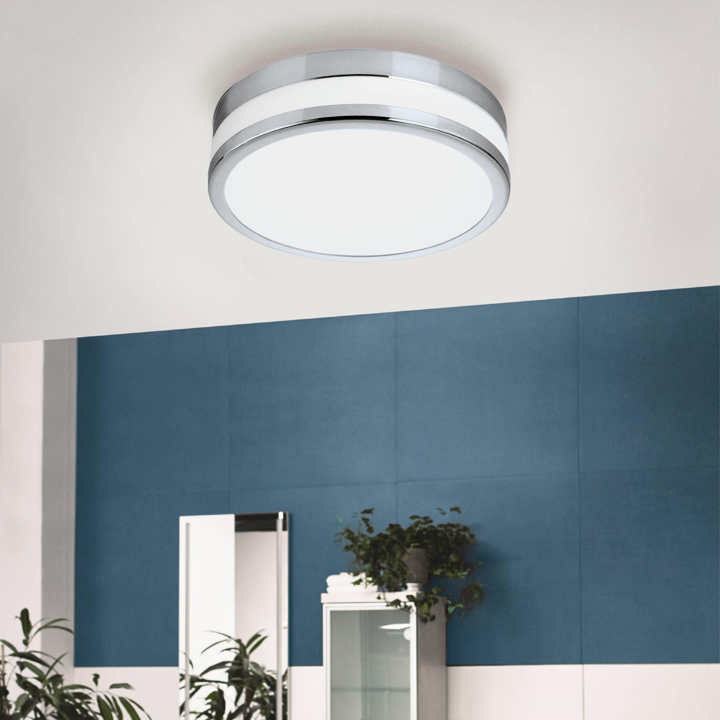 Eglo Palermo LED Chrome & White Glass Bathroom Round Ceiling Light - 11W
