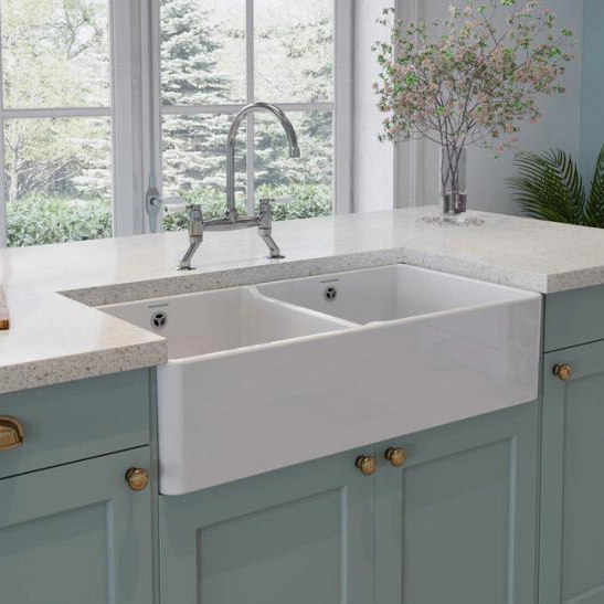 Rangemaster Farmhouse 2 Bowl Kitchen Sink - White