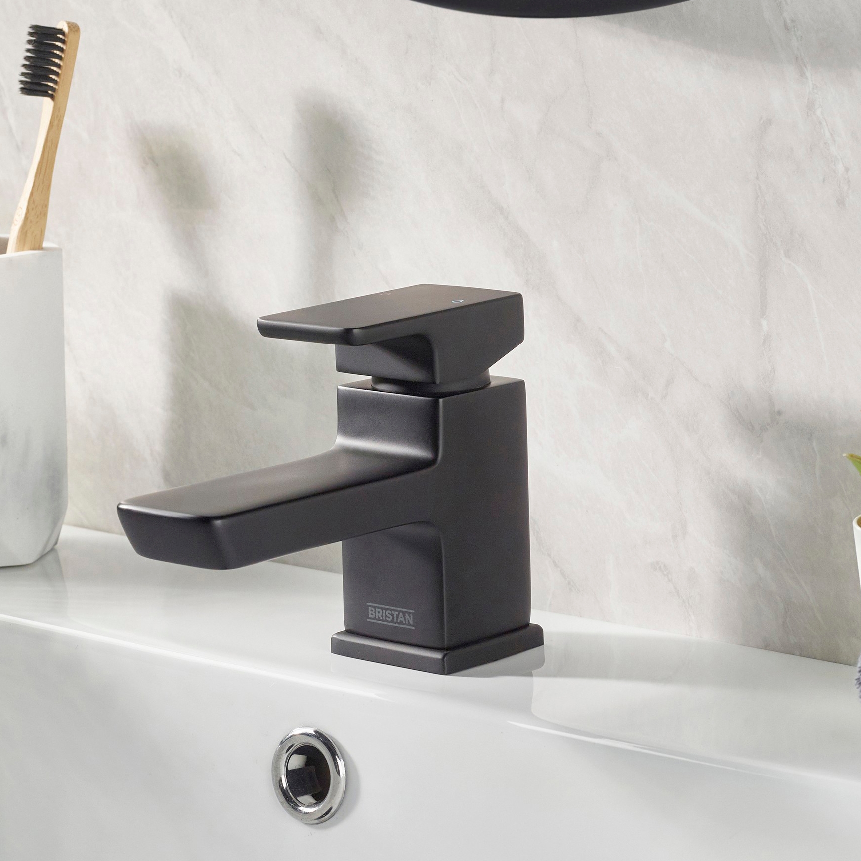 Bristan Cobalt Mono Basin Mixer Tap with Clicker Waste - Black