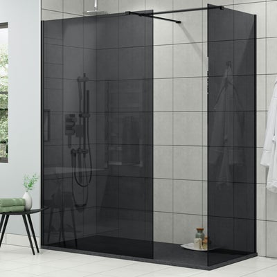 Nexa By Merlyn 8mm Black Frameless Tinted Glass Wet Room Shower Screen