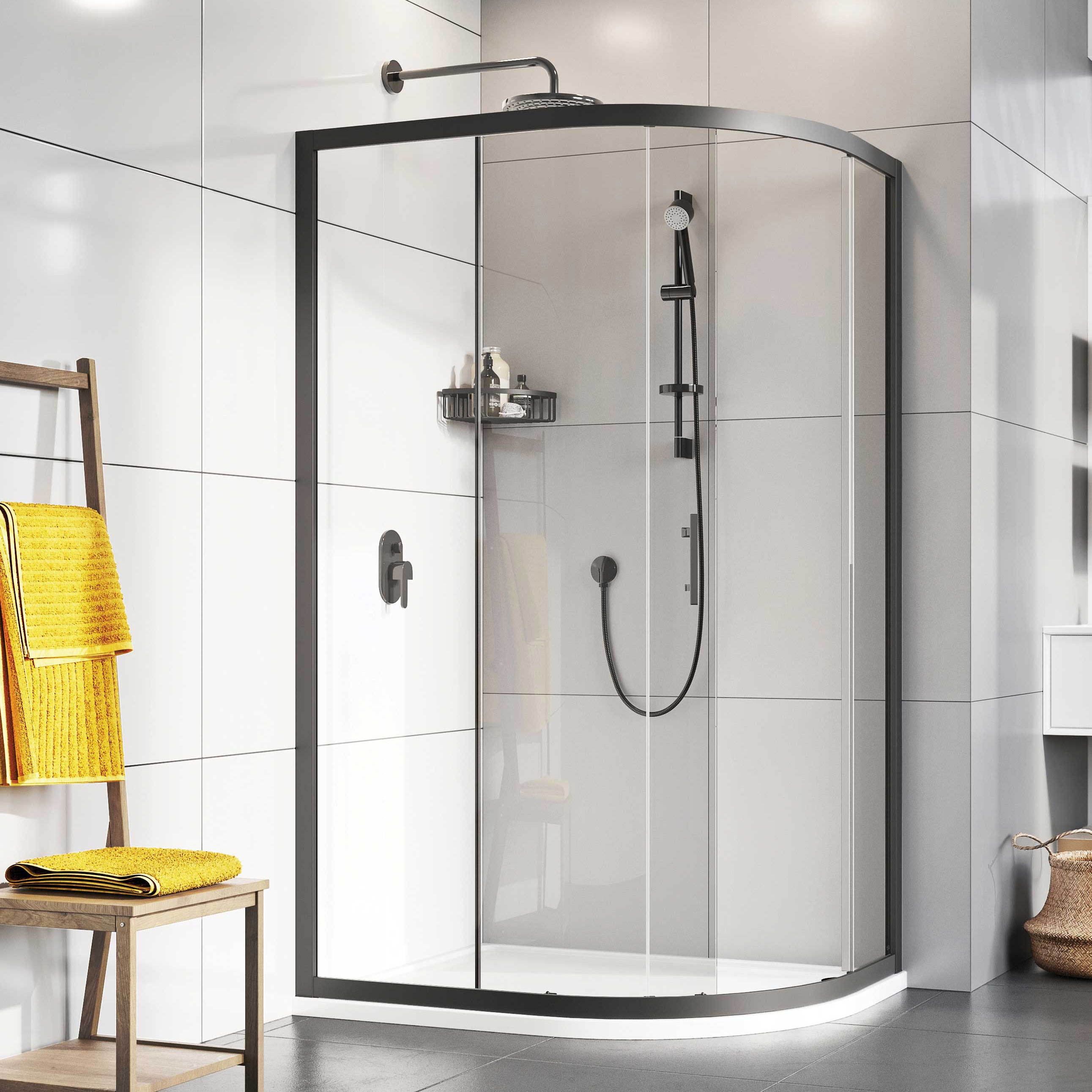 Roman Innov8 8mm Black Quadrant Single Door Shower Enclosure - 900 x 900mm