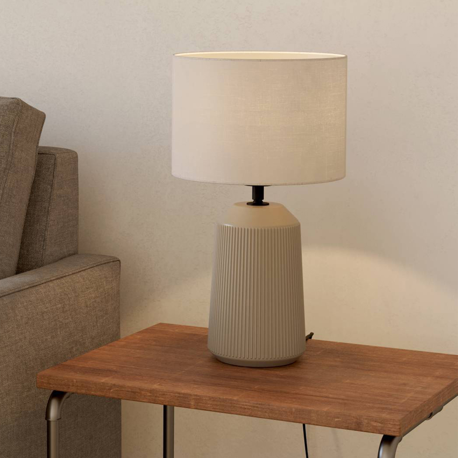 Eglo Capalbio Sandy Ceramic & Fabric Ribbed Table Lamp