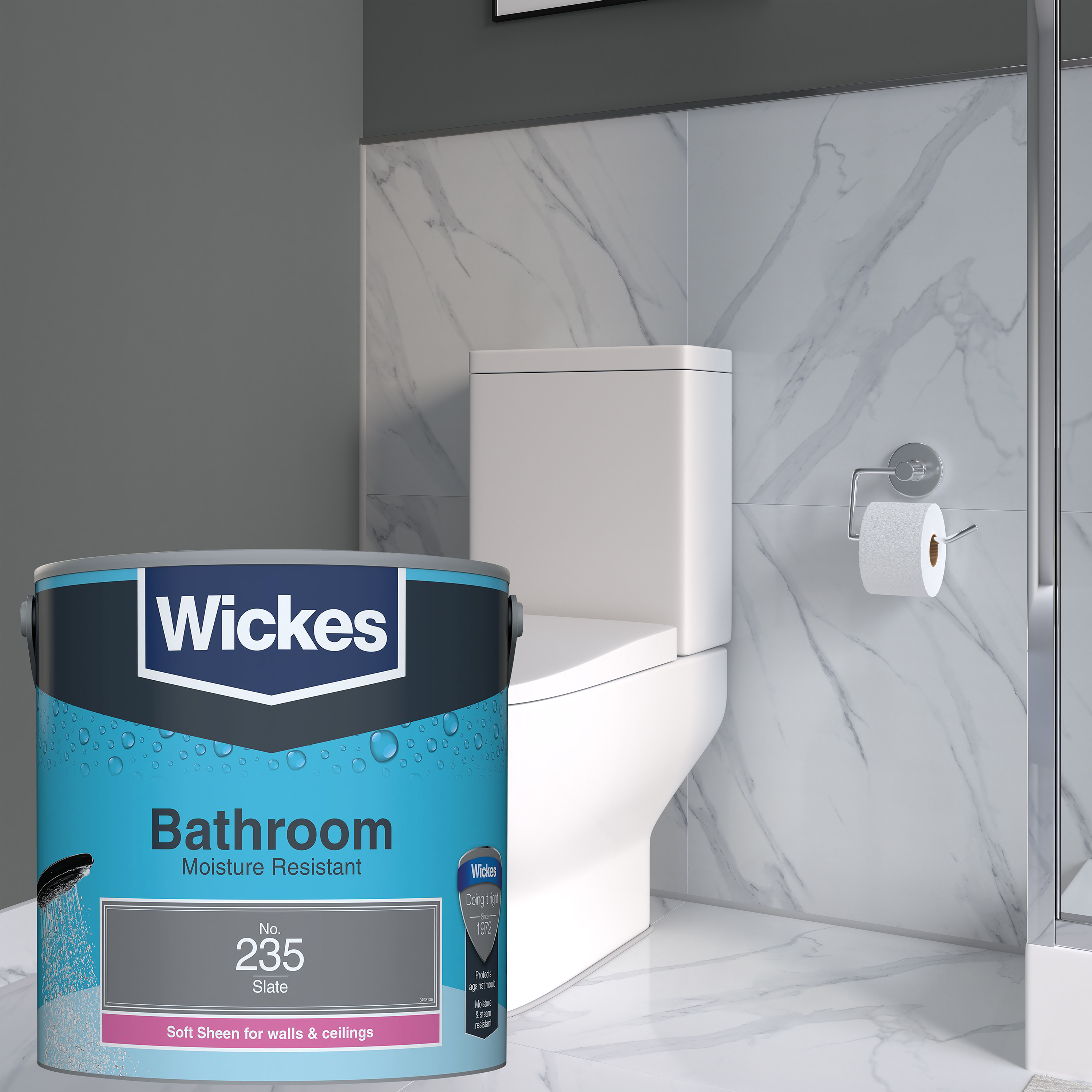 Wickes Bathroom Soft Sheen Emulsion Paint - Slate No.235 - 2.5L
