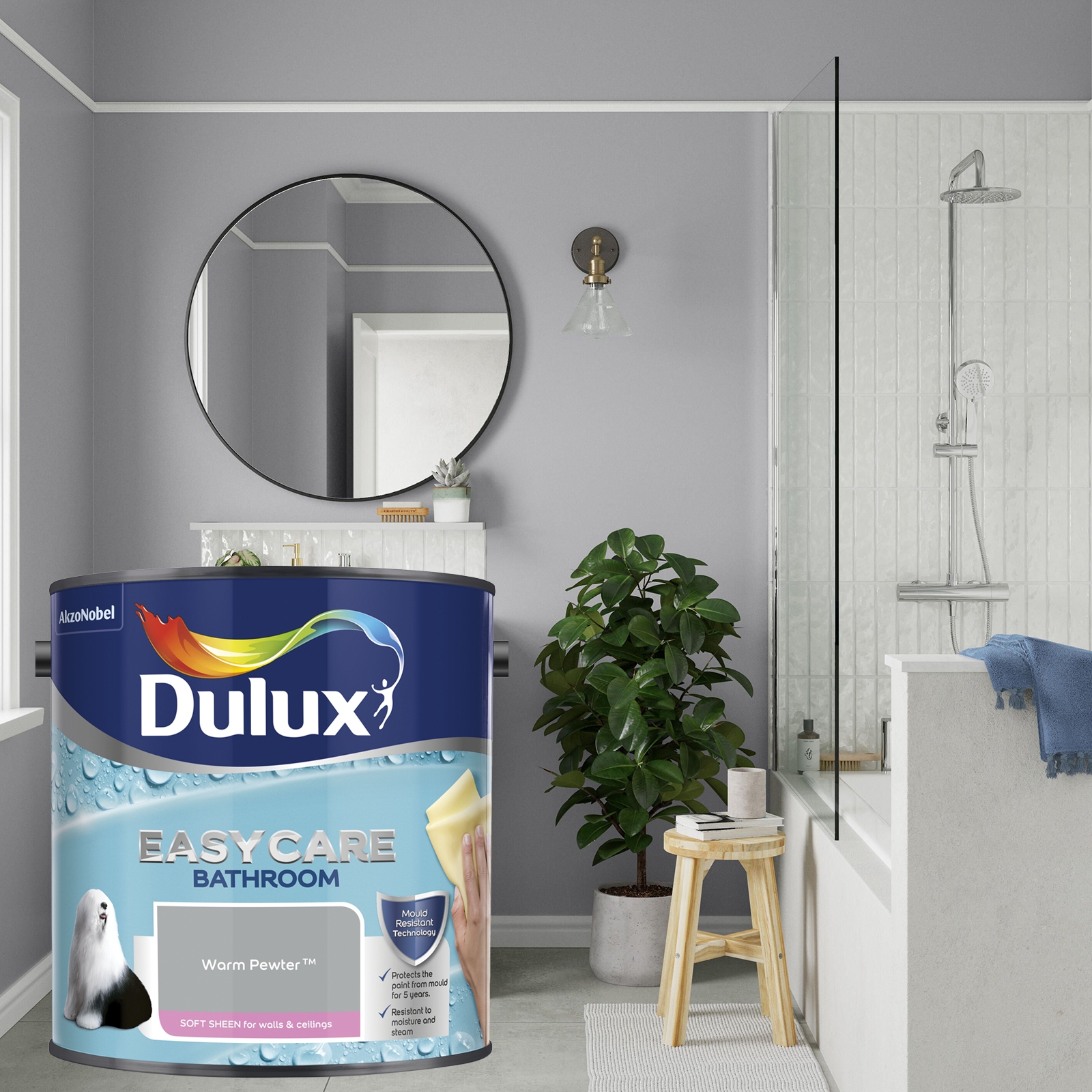 Dulux Easycare Bathroom Soft Sheen Emulsion Paint - Warm Pewter - 2.5L