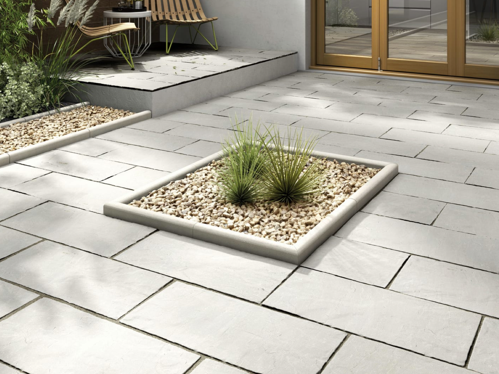 Marshalls Indian Sandstone Riven Grey Multi Paving Slab 600 x 300 x 22 mm
