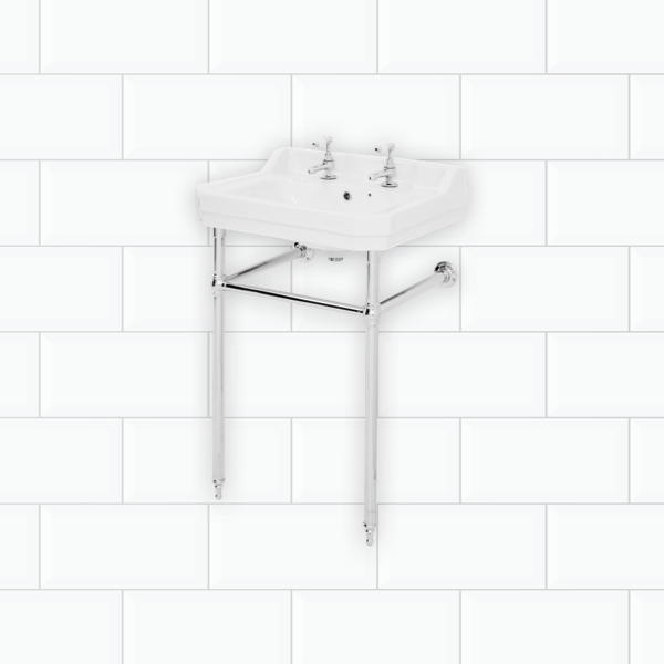 Wickes Oxford Traditional 2 Tap Hole Bathroom Basin with Chrome Stand