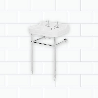Wickes Oxford Traditional 2 Tap Hole Bathroom Basin with Chrome Stand