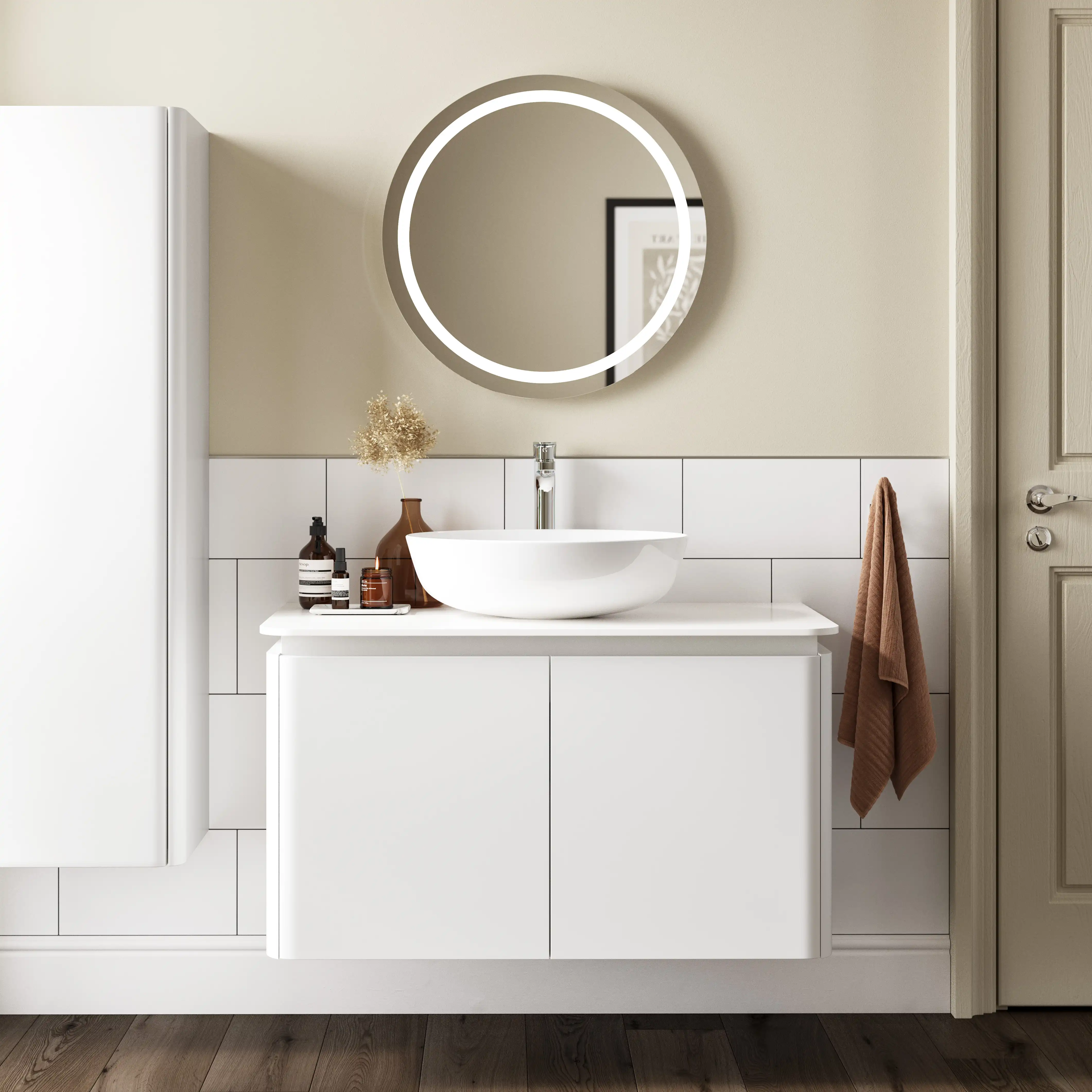 Duarti by Calypso Whitbourne Glacier White Vanity with White Worktop & Bredon Countertop Basin - 940mm