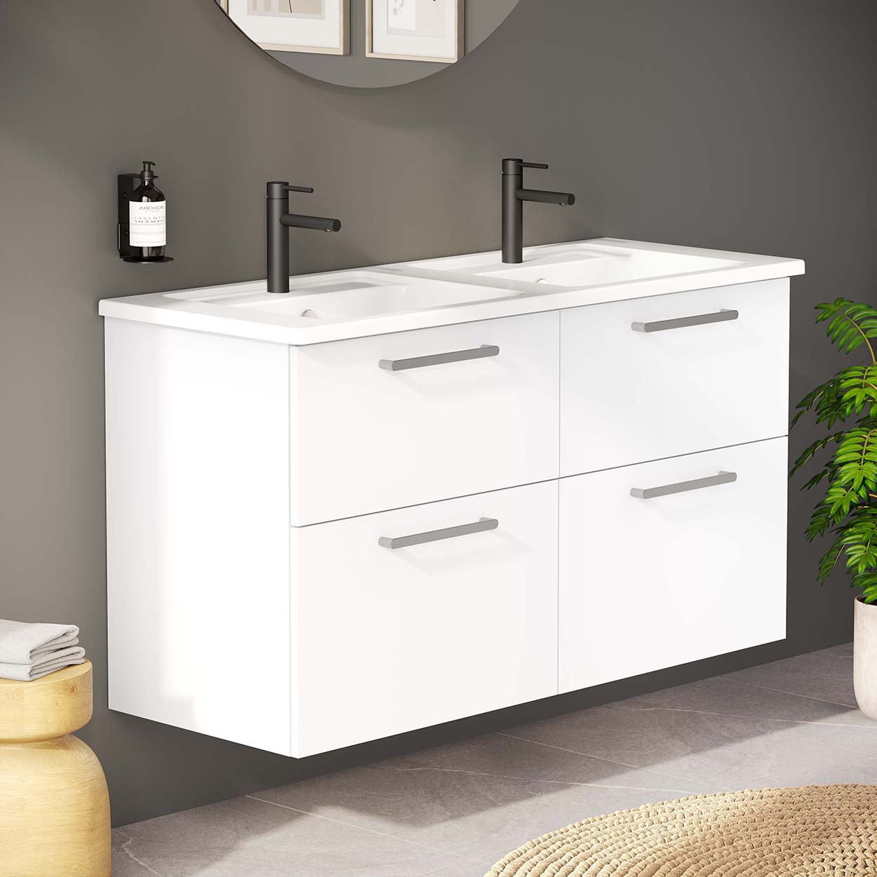 VitrA Avery Gloss White Wall Hung Vanity Unit & Double Basin - 1200 x 670mm