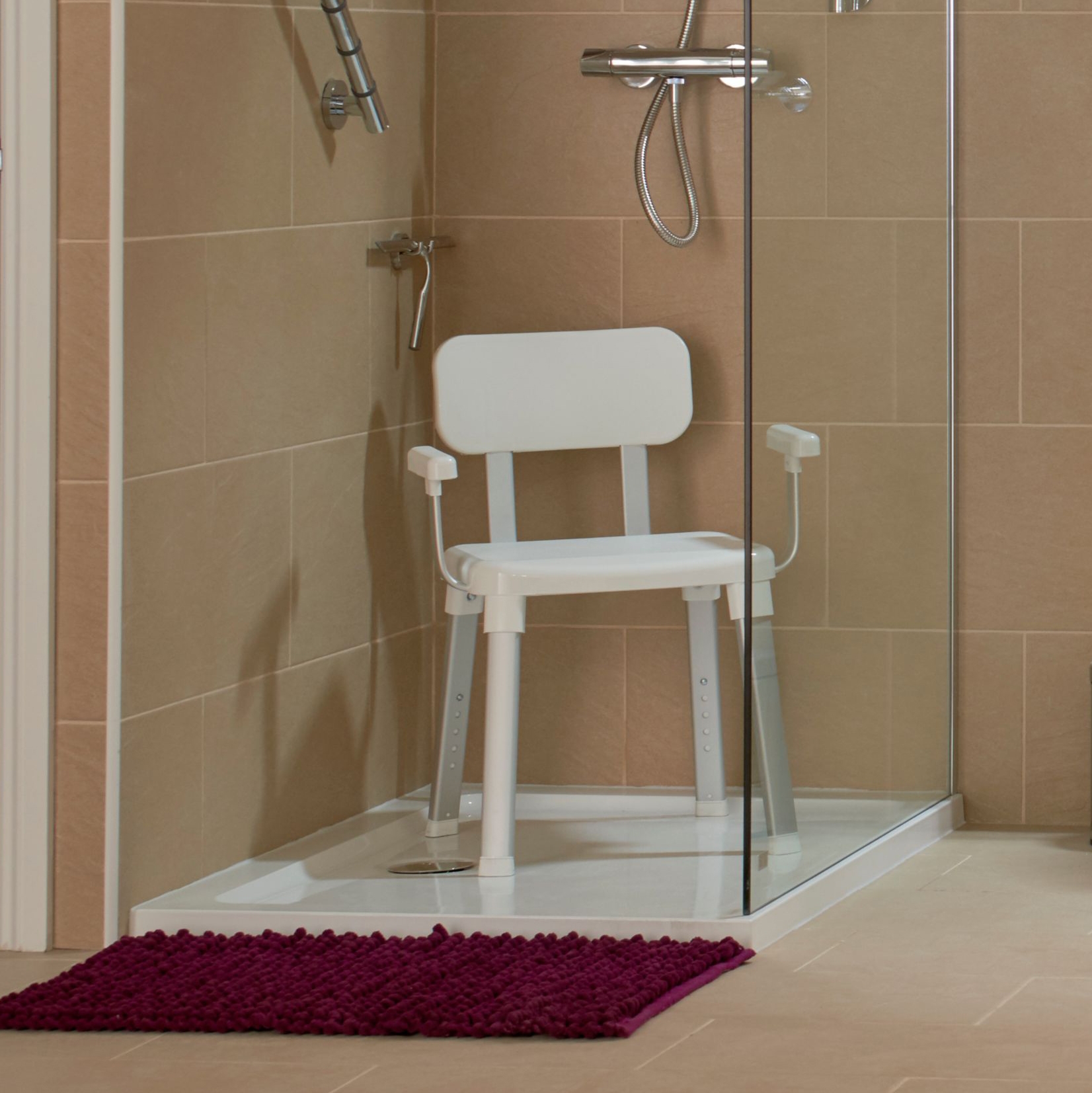 Croydex Modular Chrome & White Shower Seat with Arms– 425 x 530mm