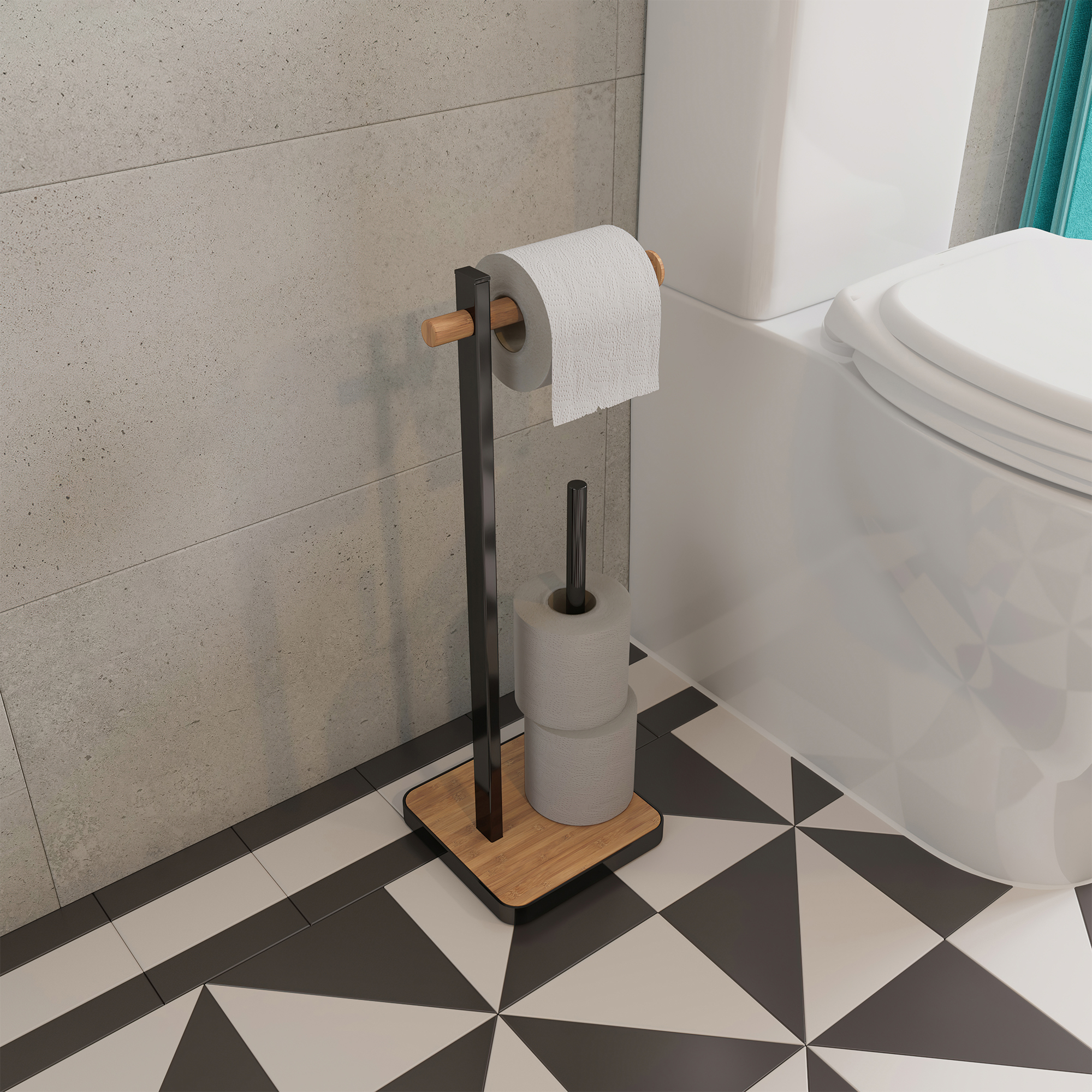 Croydex Toilet Roll Holder - Black & Bamboo