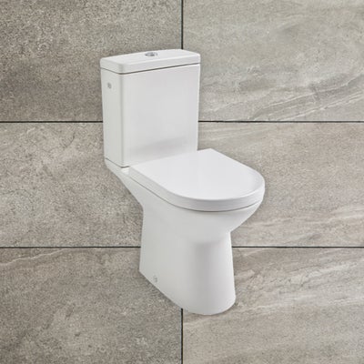 Roca Aris Easy Clean Close Coupled Open Back Toilet Pan, Cistern & Soft Close Seat