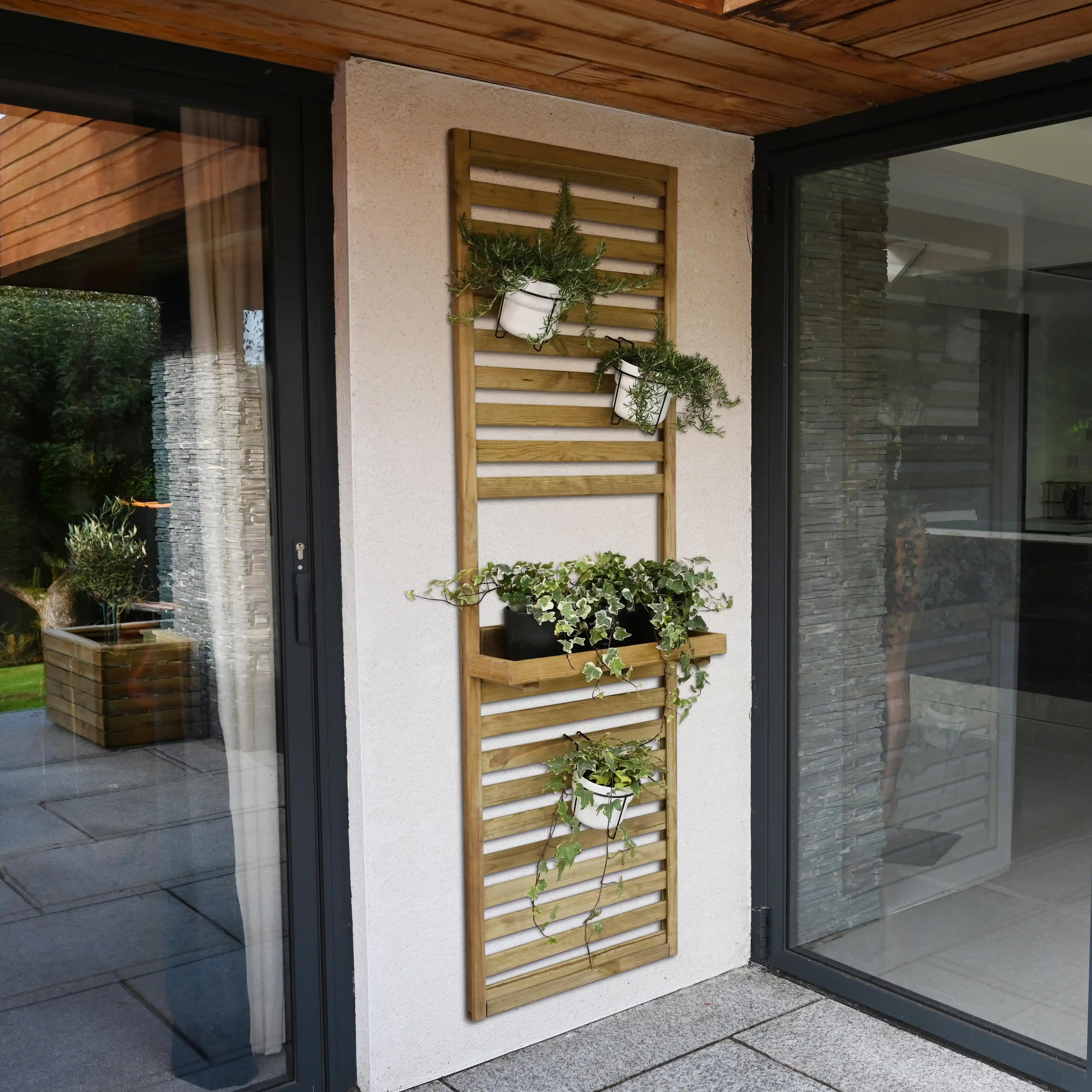 Forest Garden Slatted Wall Planter with 1 Shelf - 600 x 1800mm
