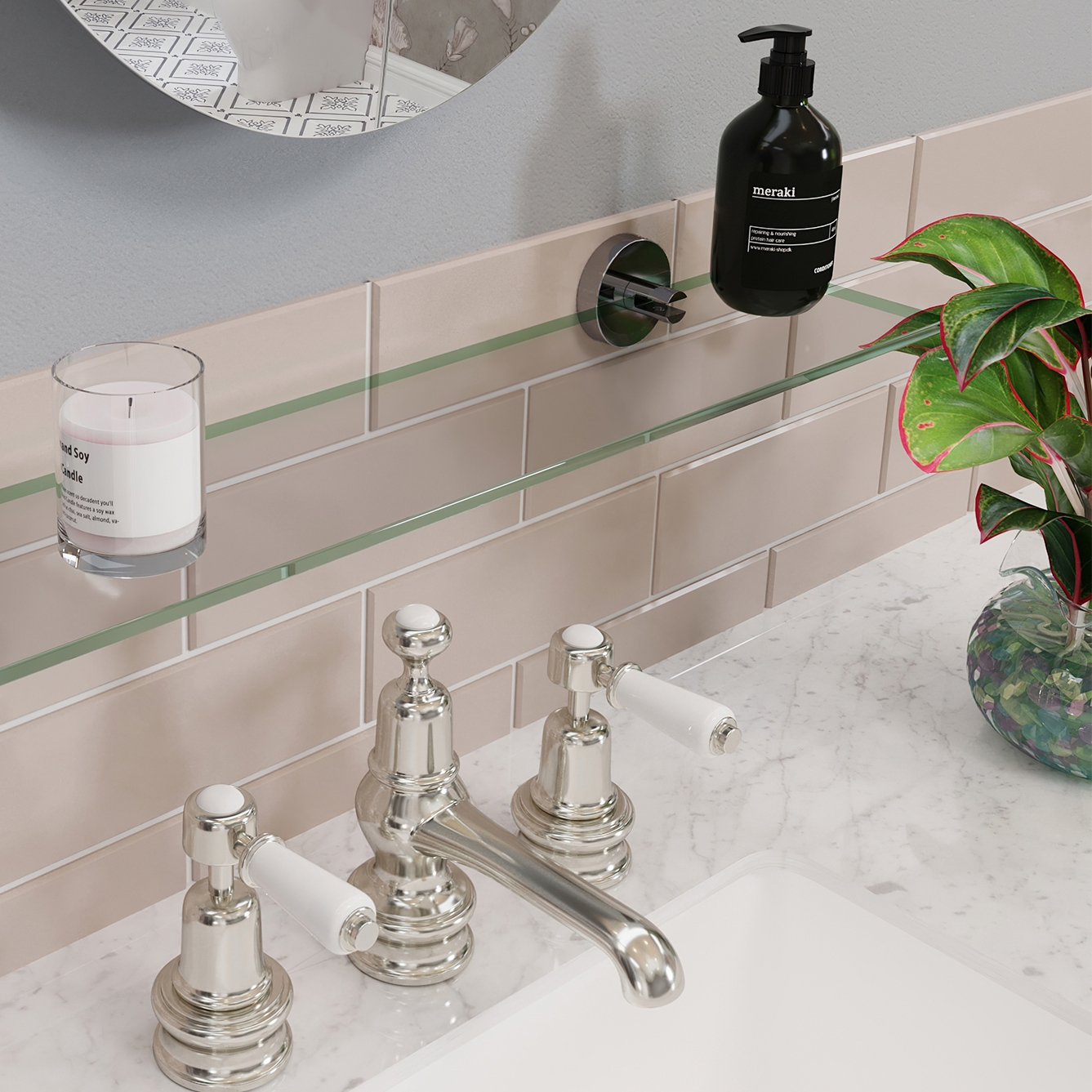 Croydex Flexi-Fix™ Pendle Bathroom Glass Shelf - Chrome