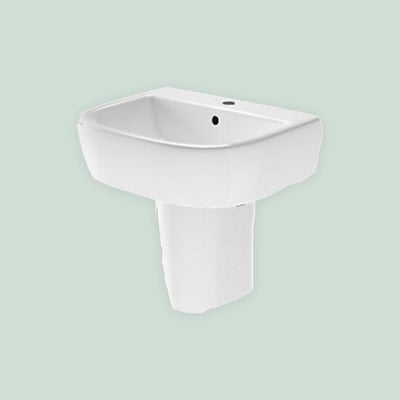 Wickes Meridian Ceramic 1 Tap Hole Cloakroom Basin with Semi Bathroom Pedestal